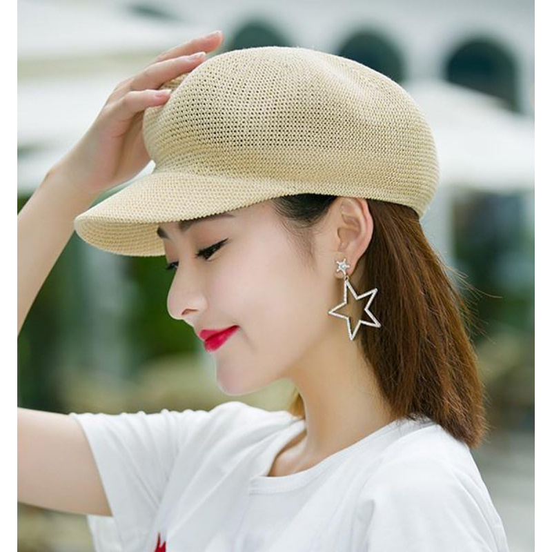 Women Summer Straw Newsboy Cap Beret