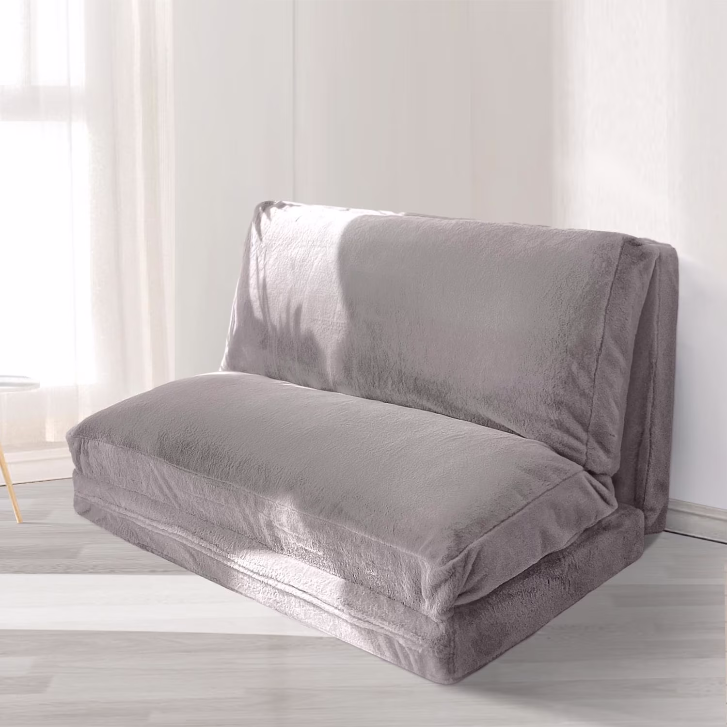 Folding Sofa Bed,Extra Thick and Long Fluffy 4 Position Convertible Flip Lounge Chair,Foam Filling Folding Matress Sofa Bean Bag with Washable Cover,Grey,39x95 Inch