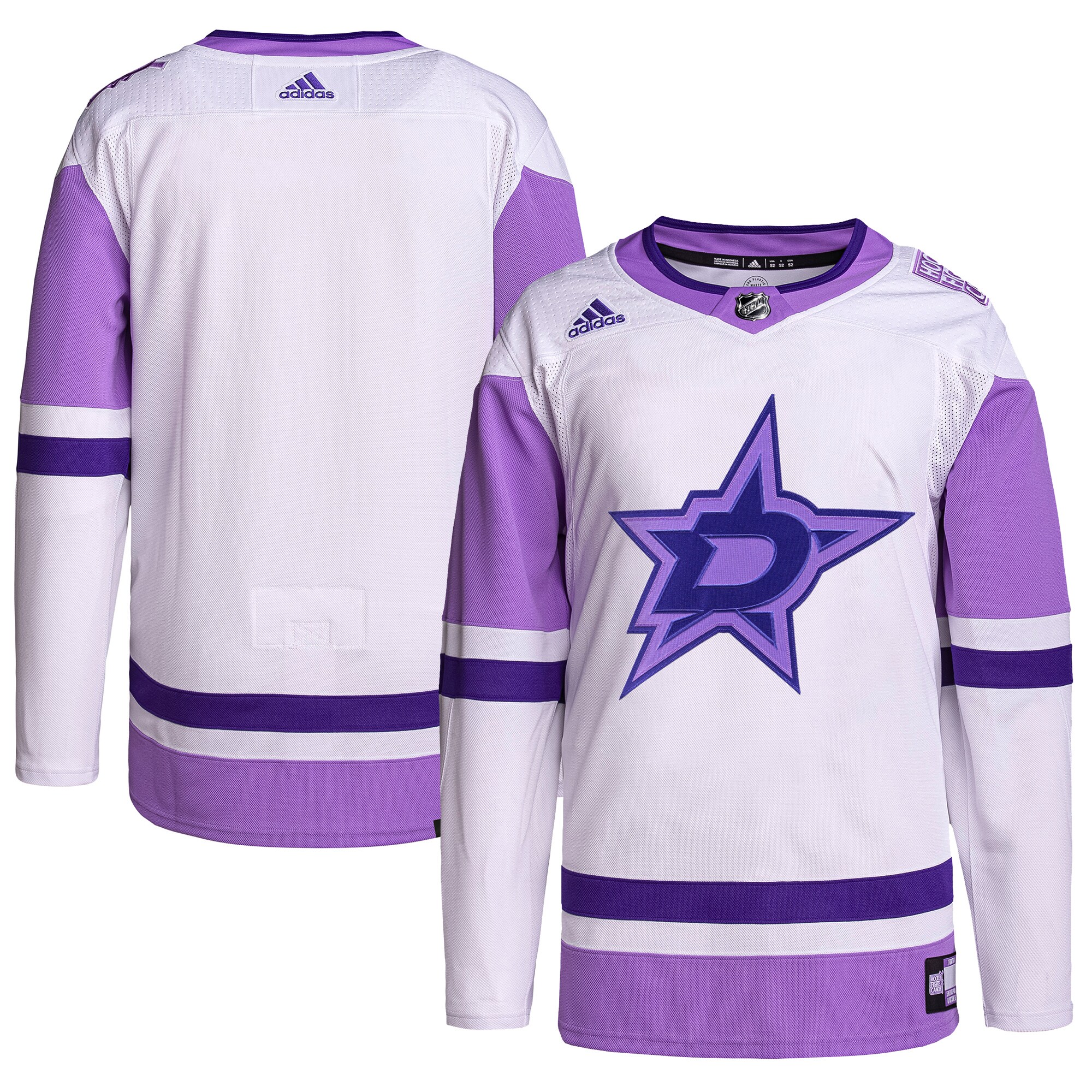 Dallas Stars  Hockey Fights Cancer Primegreen  Blank Practice Jersey – White/Purple