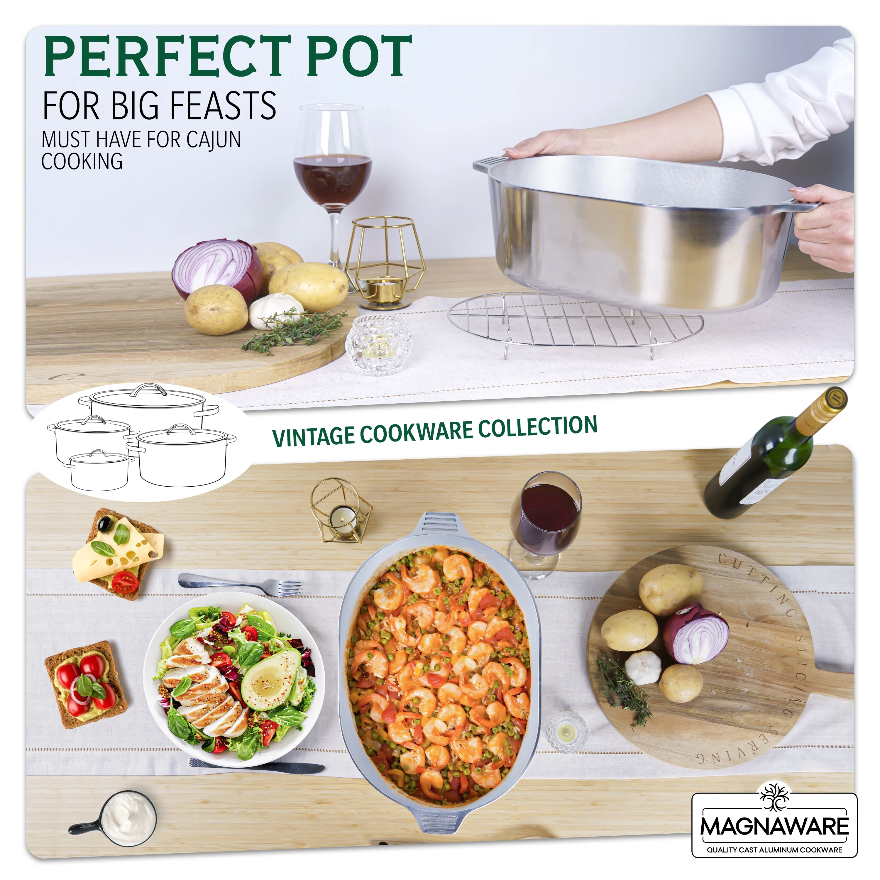 MAGNAWARE 5qt Lightweight Cast Aluminum Oval Dutch Oven, Silver
