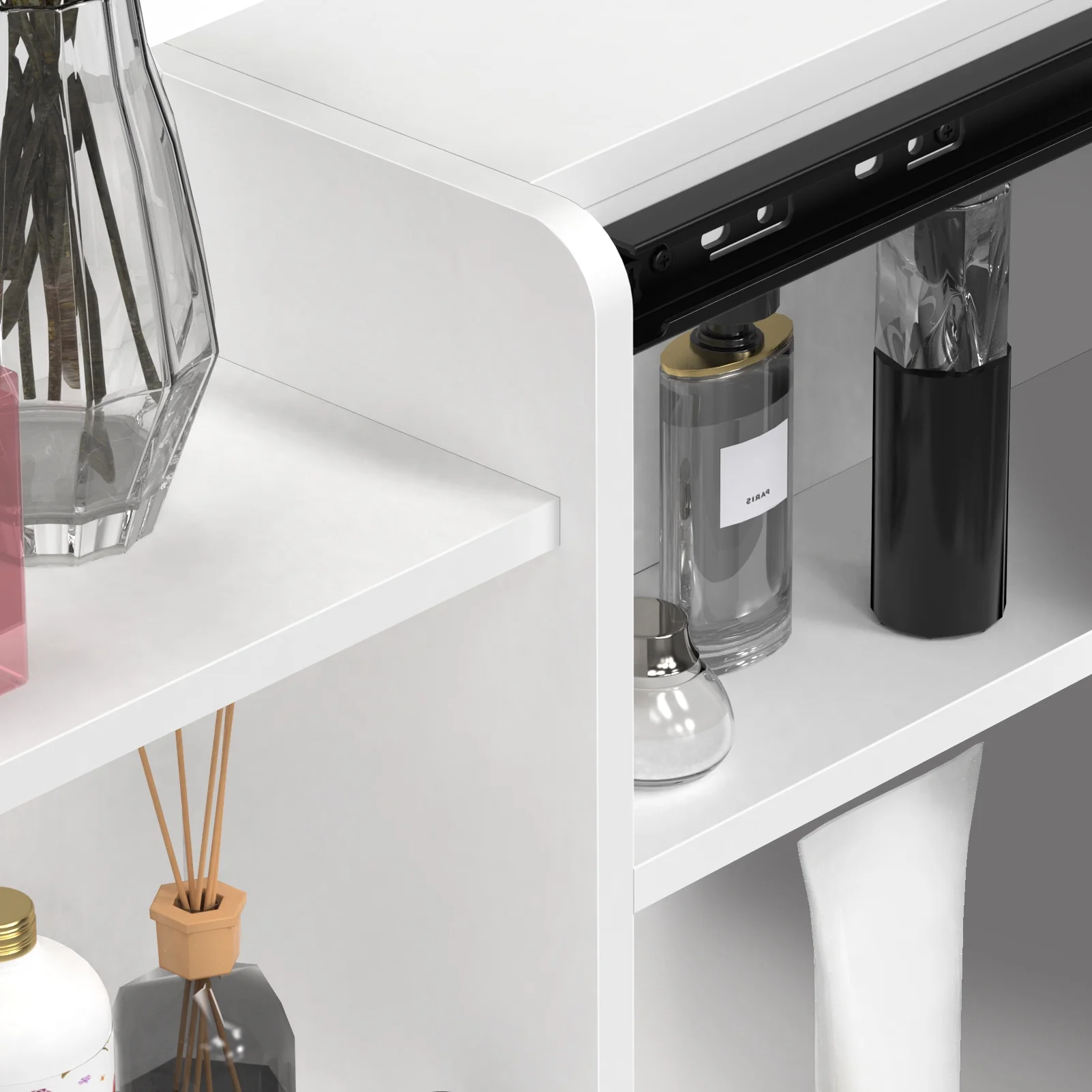 Fogcroll Vanity Desk with Mirror, Makeup Vanity with 6 Drawers and 3 Open Shelves Modern Vanity Set Dressing Table for Bedroom 31.5