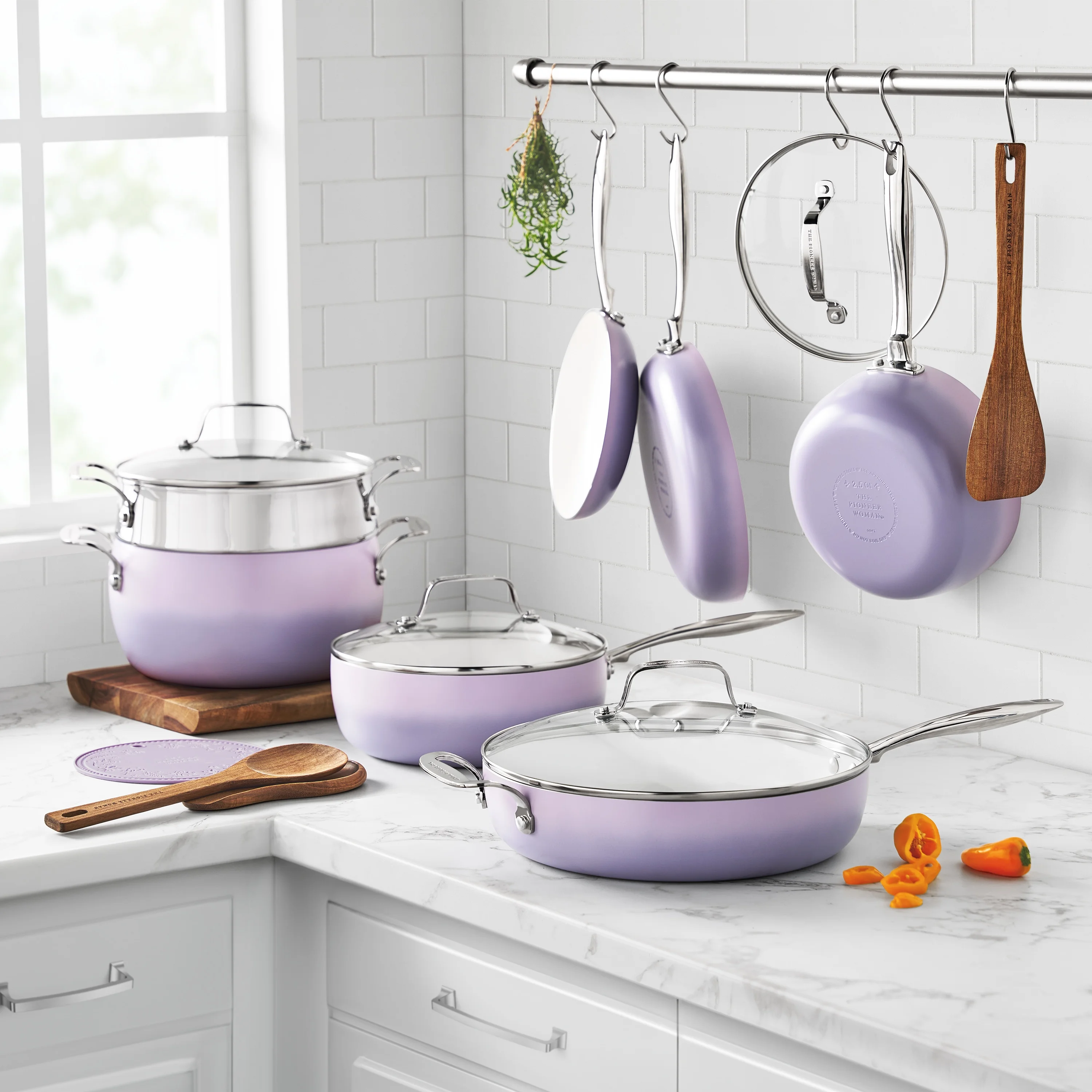 The Pioneer Woman Harlow 15-Piece Cookware Set, Ceramic Non-Stick Pots and Pans Set, Taupe