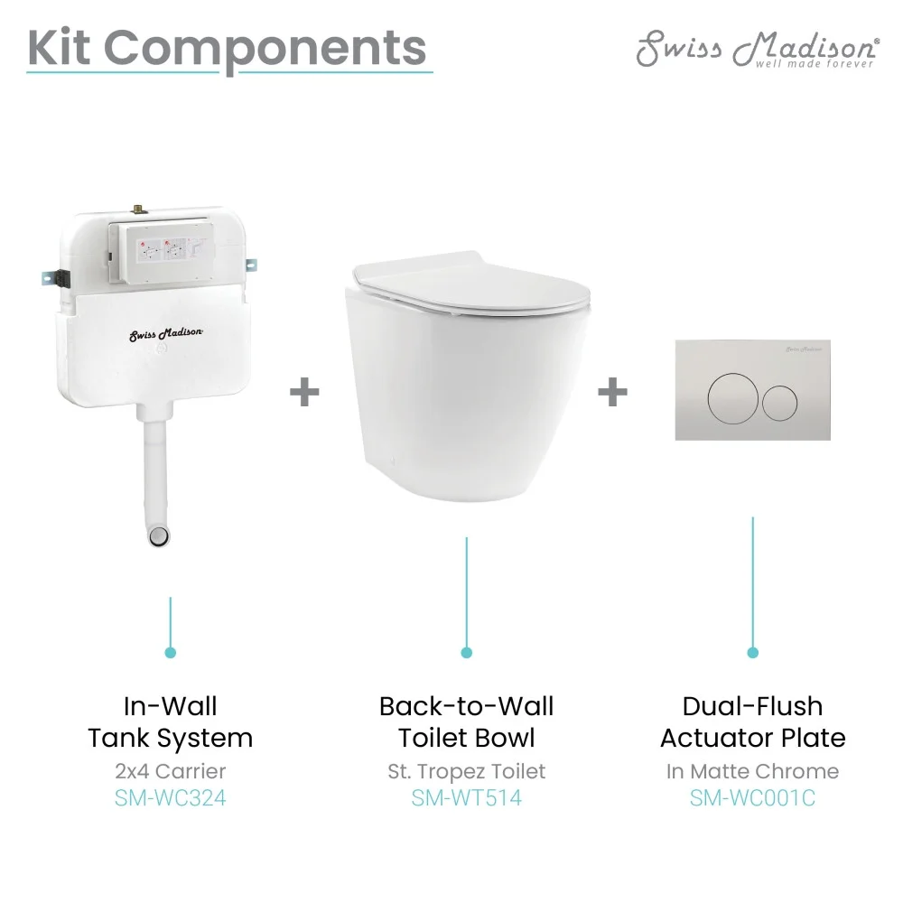 St. Tropez Back to Wall Concealed Tank Toilet Bowl Bundle in Glossy White