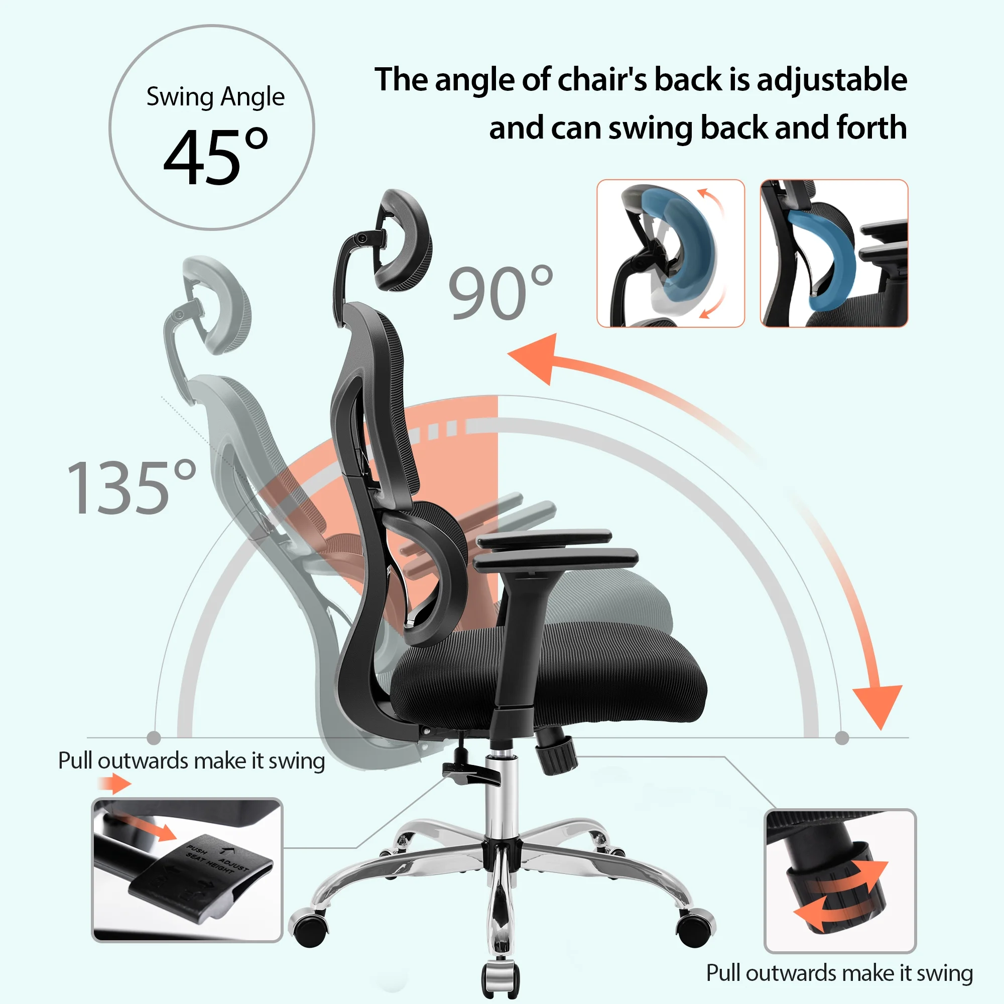COOLHUT Ergonomic Office Chair, High Back Adjustable Computer Desk Chair with Lumbar Support, 500lb, Black
