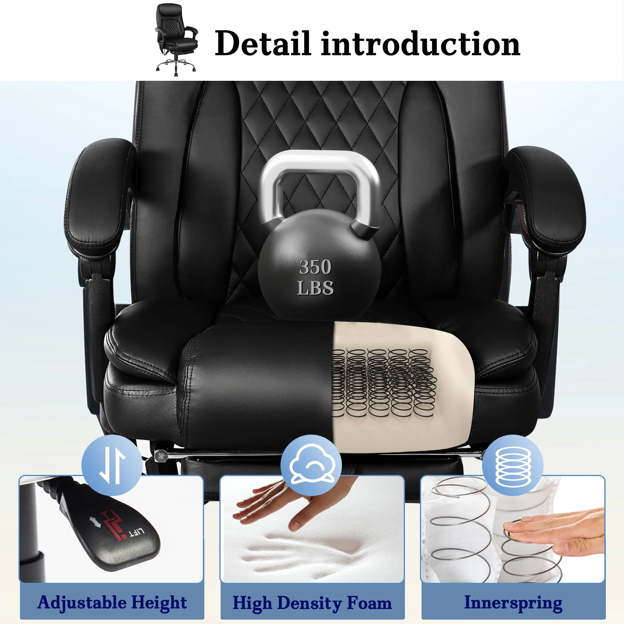 NOBLEMOOD 6 Point Massage Heated Office Chair, Executive Office Chair with Reclining Backrest & Footrest