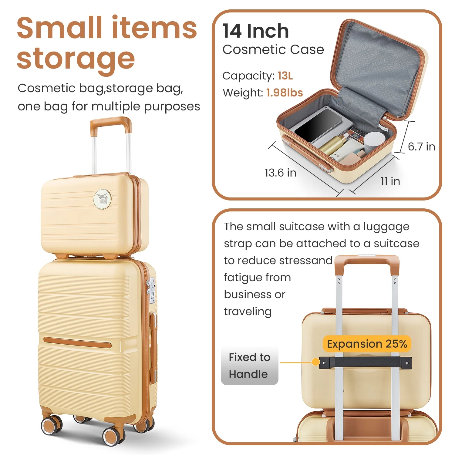 4 Piece Luggage Set, Expandable Lightweight Suitcase Set, PP Materials Travel Luggage with TSA Lock Spinner Wheels, White (14/20/24/28)