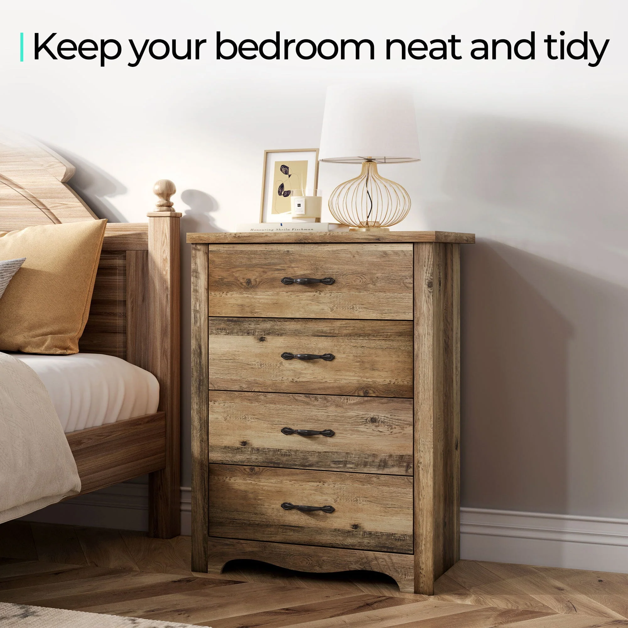 LINSY HOME Brown Dressers,Chest of 4 Drawers