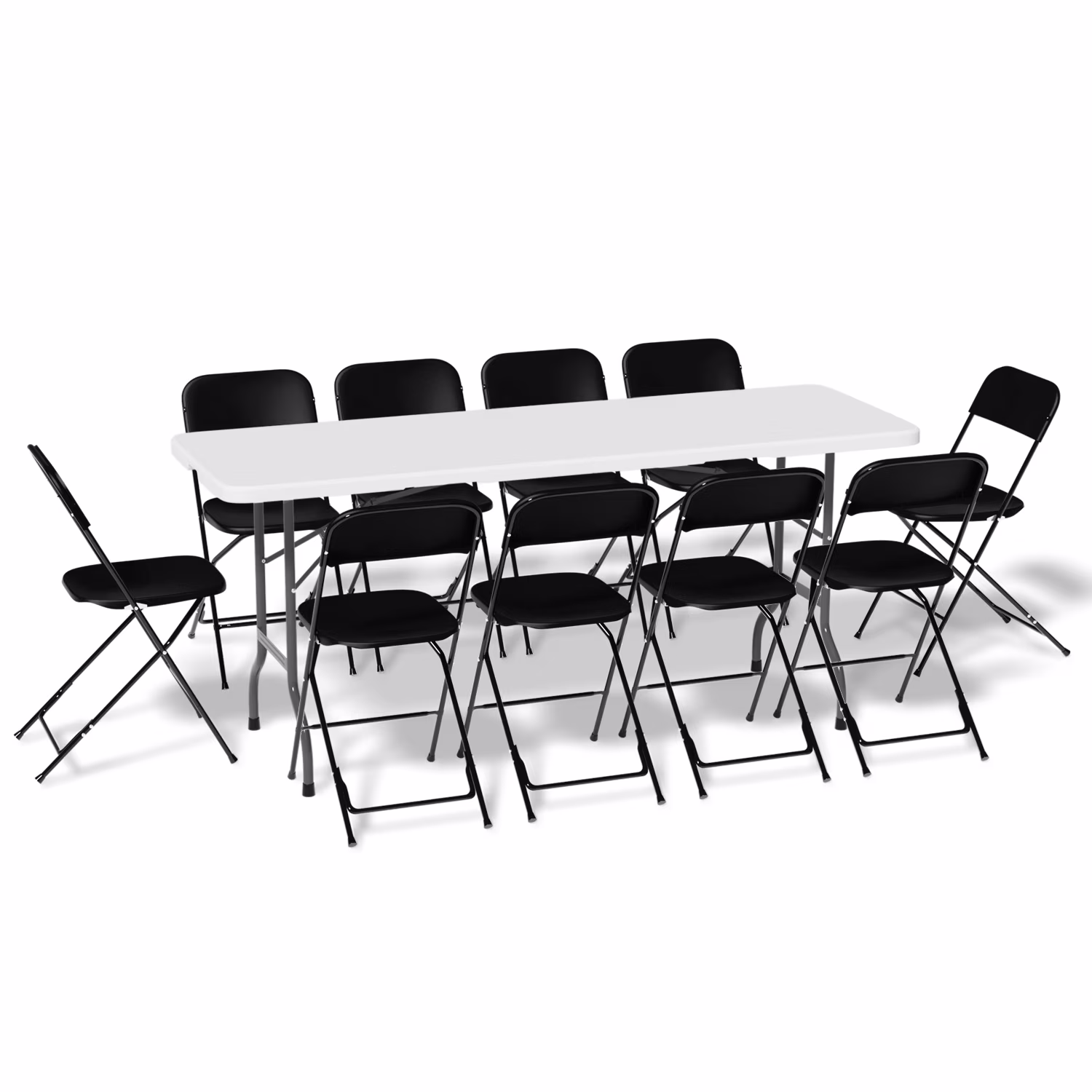 Magshion 11 Pieces 6 Ft Plastic Foldable Card Table and Chair Set�?Portable Folding Table with Handle Picnic Desk and Folding Chairs with Backrest, Black