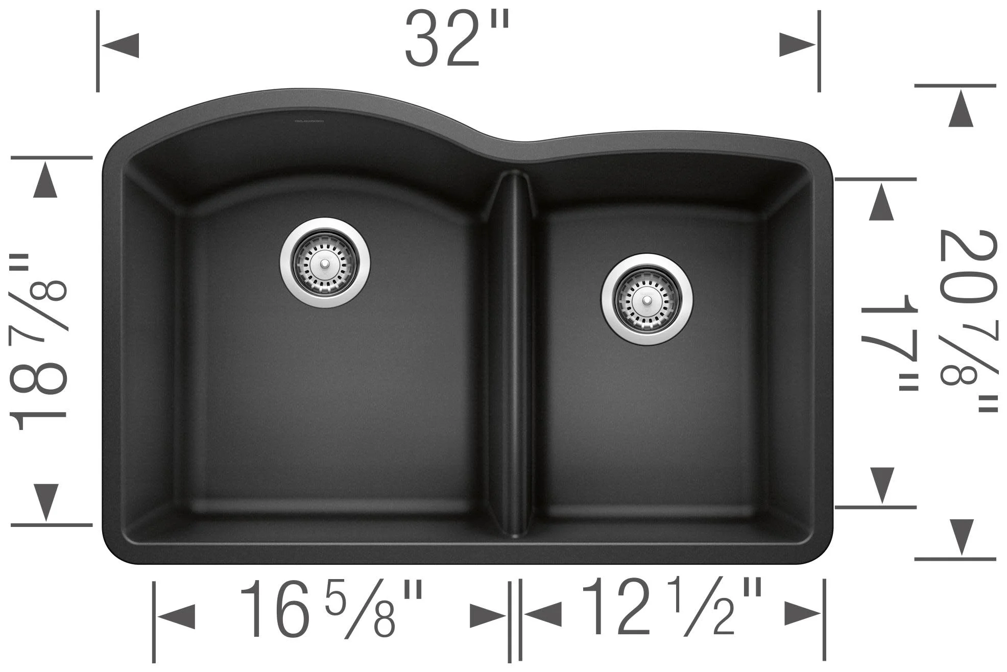 Blanco DIAMOND 1-3/4 Bowl SILGRANIT Sink Metallic Gray