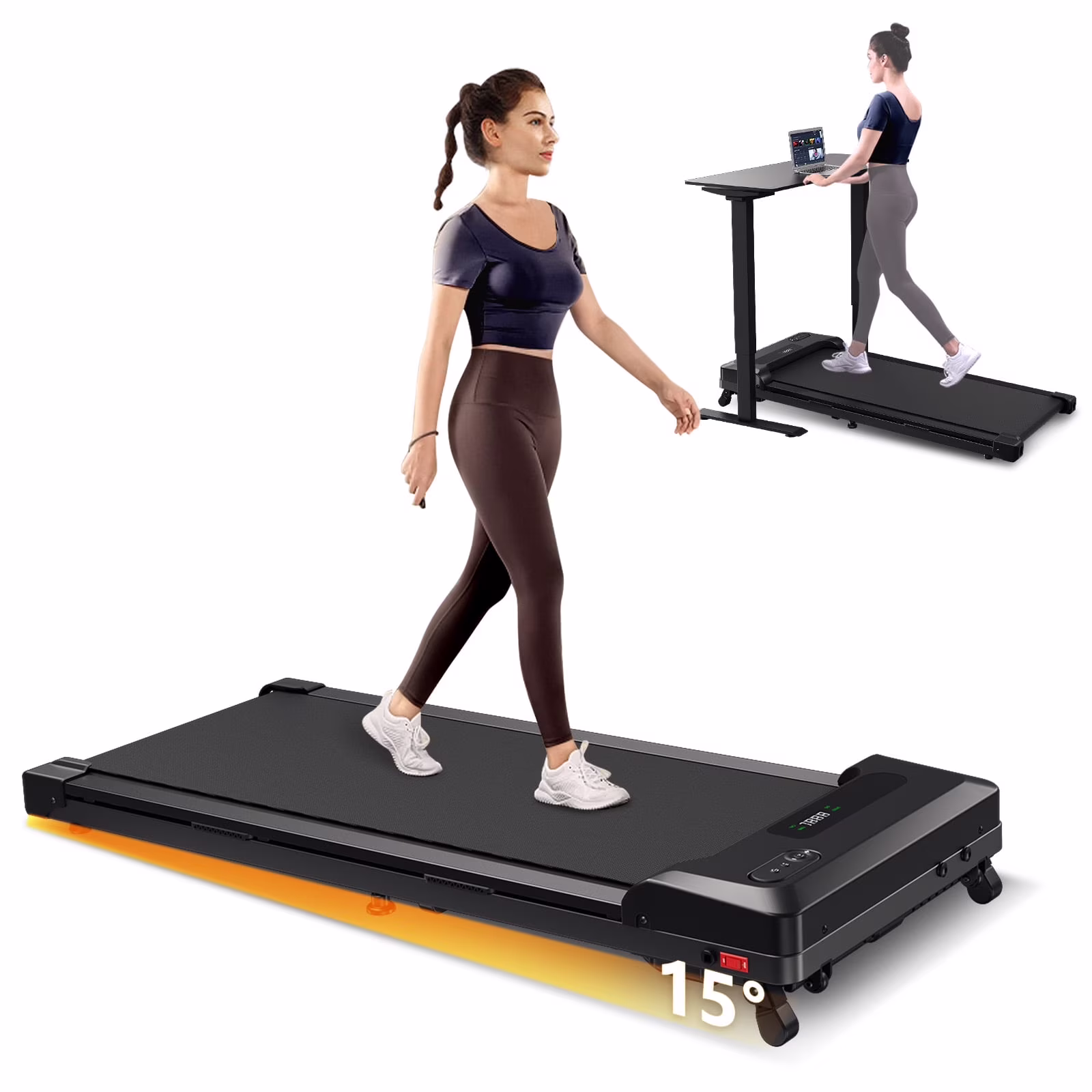 CoolHut Walking Pad, Under Desk Treadmill, 4-in-1 Home/Office Treadmill, Compact and Portable Foldable Treadmill, No Installation, Low Noise, LED Display,300 lb. Capacity with Remote Control