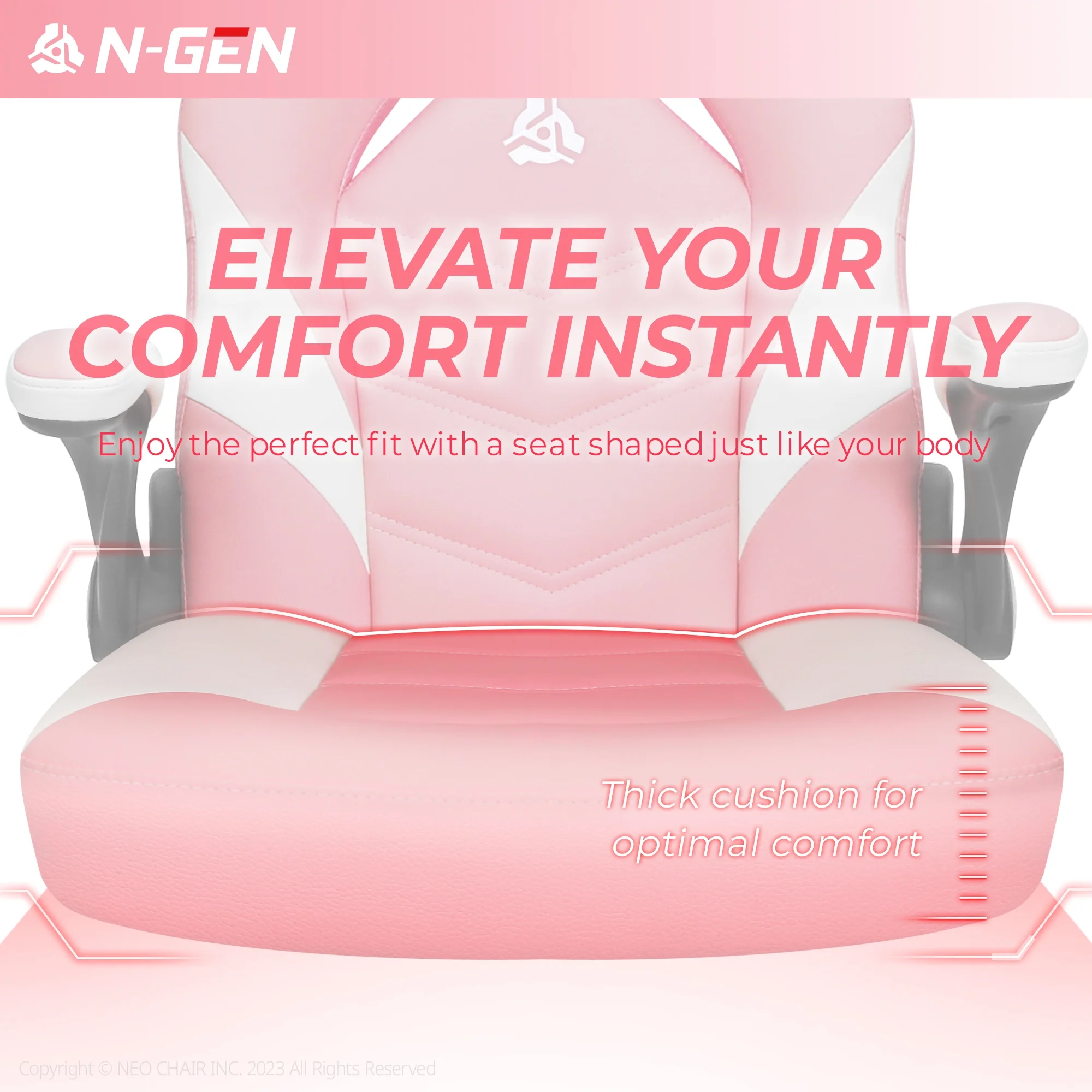 N-GEN Red Gaming Chair, Flip-up Armrest Computer Chair Ergonomic Office Chair PU Leather Desk Chair Executive Adjustable Swivel Task Chair