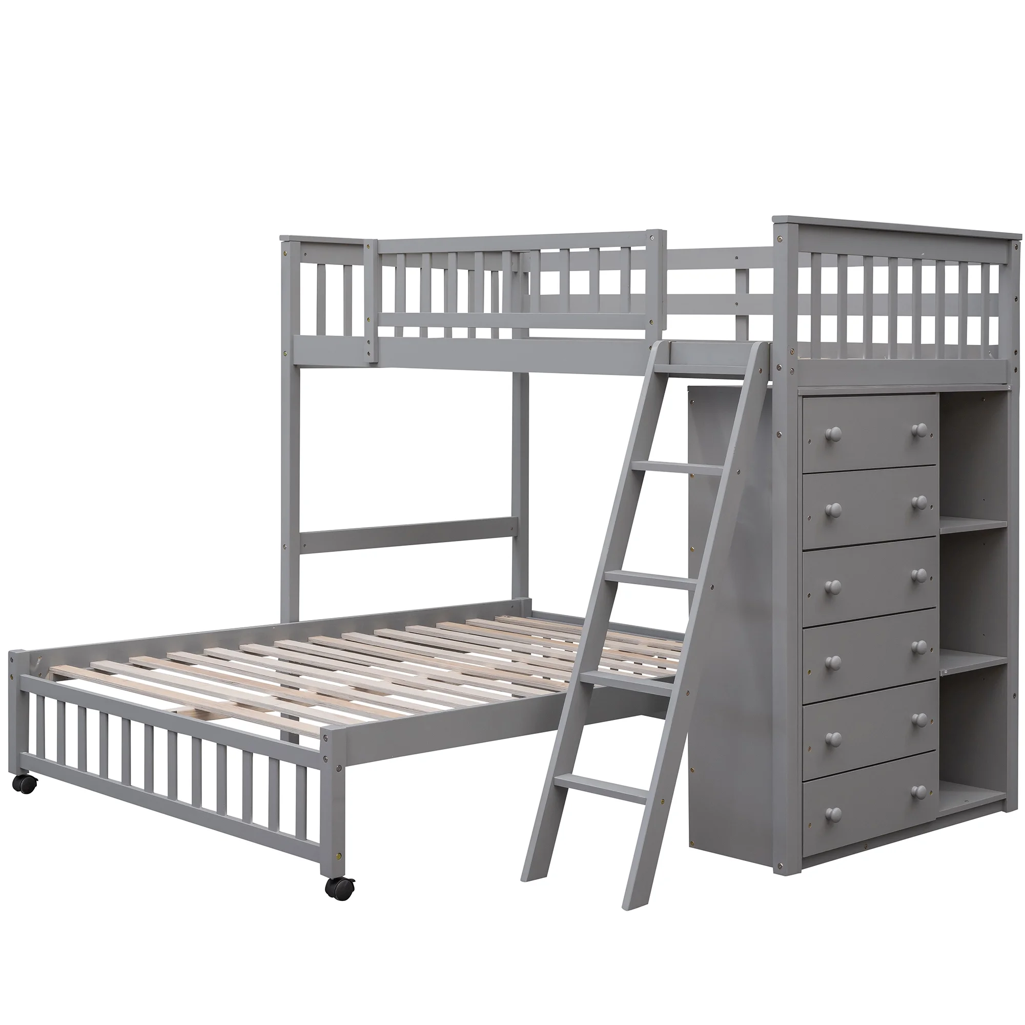 Harper & Bright Designs Full Over Twin Bunk Bed with Desk, Drawers and Shelves, L-Shaped Bunkbeds with Storage Staircase for Adults Bedroom, White