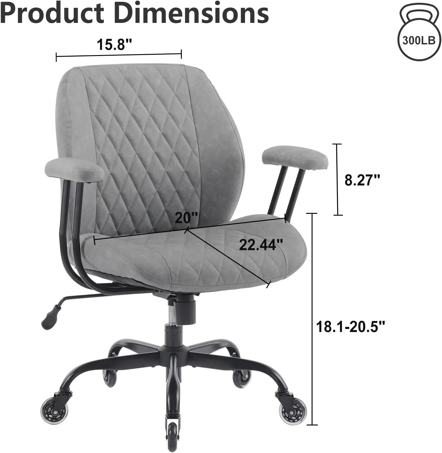 QW Home Office Desk Chair Office Rubber Casters Ergonomic Computer Chair with Lumbar Support Adjustable Height Rolling Swivel Executive Task Armrests Chair??? Brown Leather
