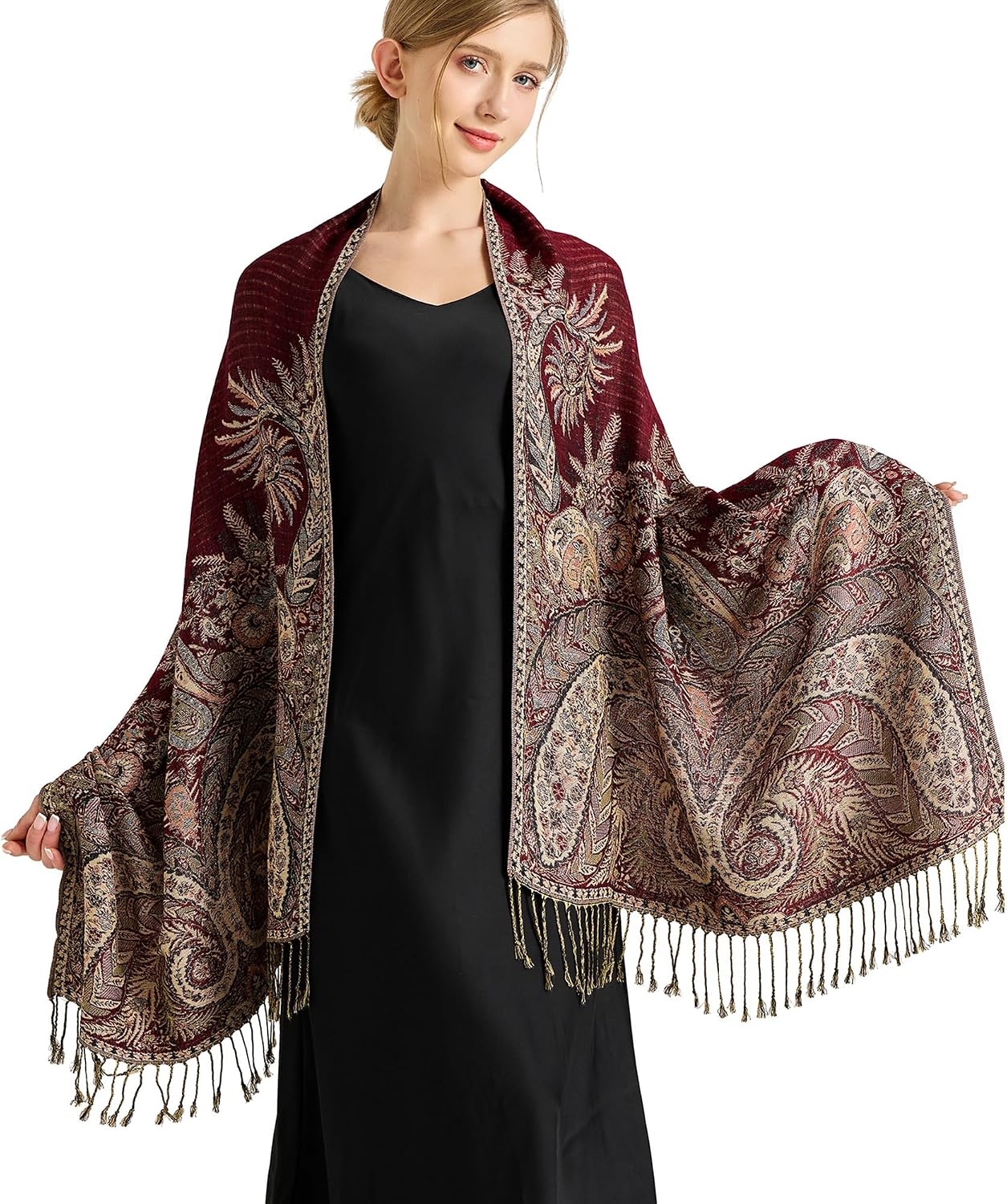 Silky Paisley Pashmina Shawl Scarf-Women's Soft