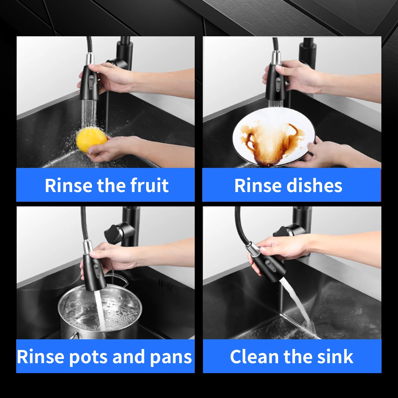 MEET Double Bowl Kitchen Sink & Drain Kit, 32 in Stainless Steel Vegetable Dishwashing Basin with Sewer Pipe Drain Basket, 8-Inch Deep, Black