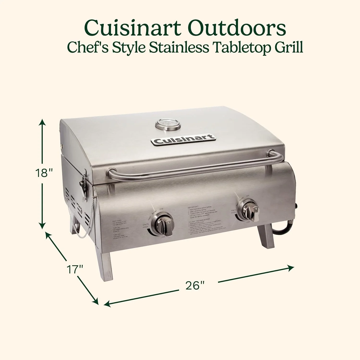 Portable Dual-Burner Tabletop Propane Gas Grill with 20,000 BTU, Quick-Ignition Stainless Steel Outdoor BBQ Grill for Camping, Tailgating, Backyard Cooking & Easy Setup