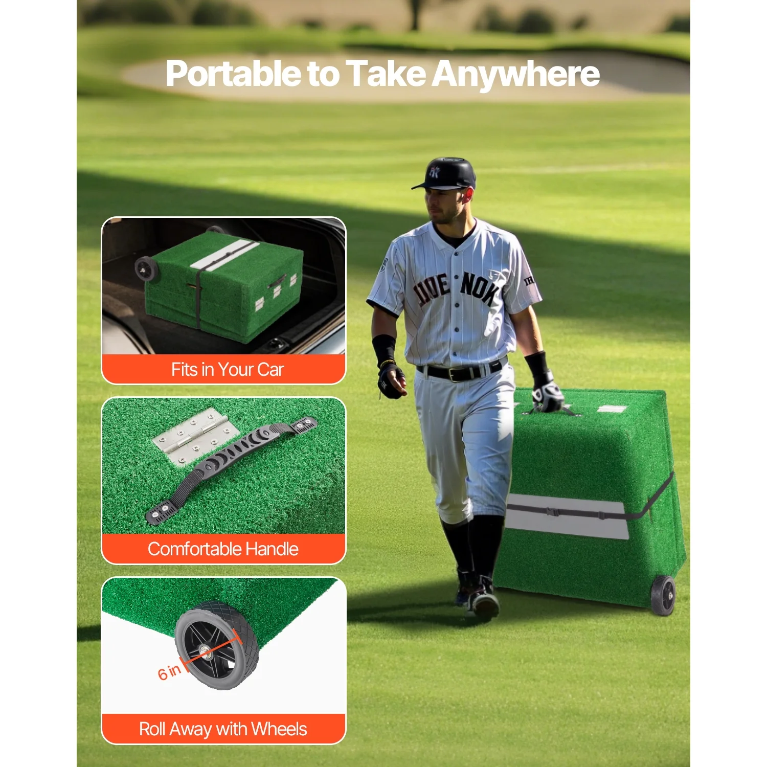 KFFKFF Portable Pitching Hill, Baseball Training Gear, 90 in Indoor/Outdoor Practice Equipment, Softball Assistance Tools with Durable Turf, Pitching Plate, Transport Handles