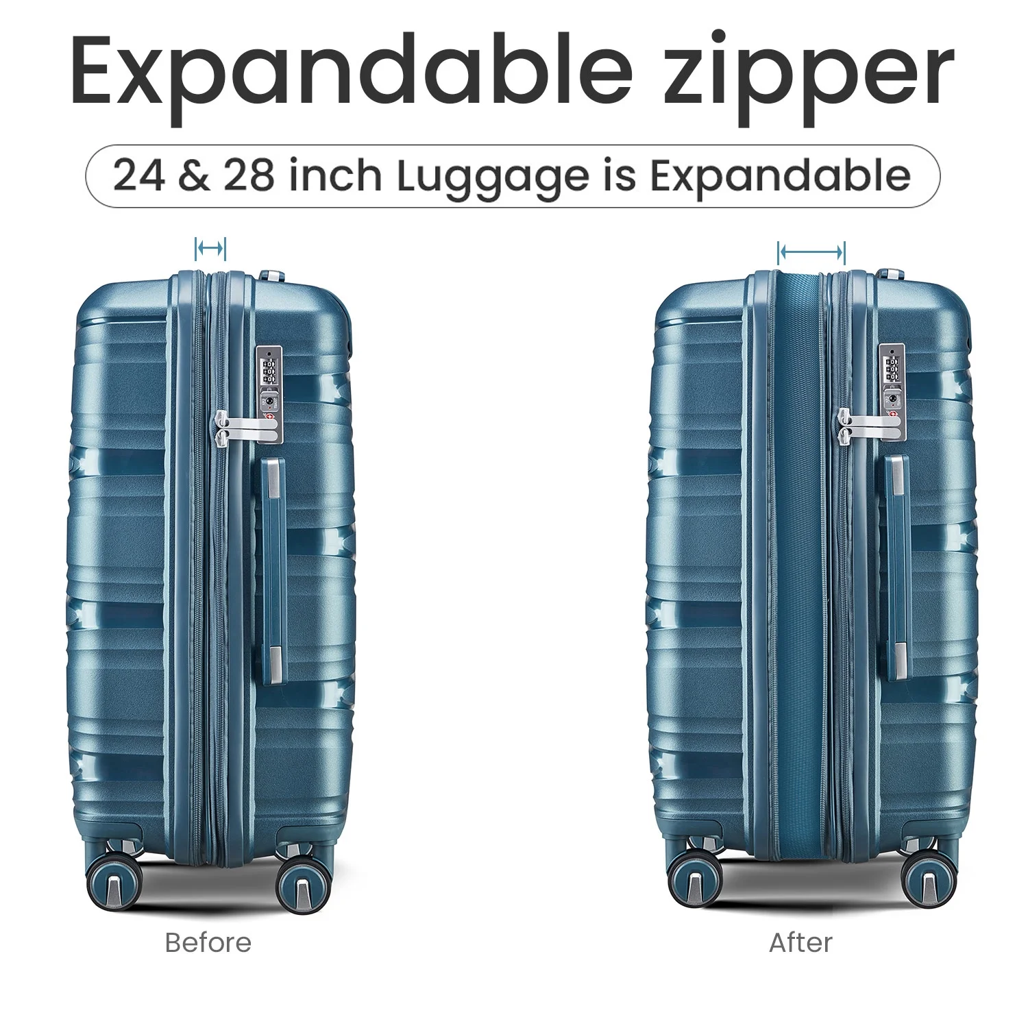 4 Piece Luggage Set Expandable Hardshell Travel Luggage Sets 8 Spinner Wheel Suitcase Wheels TSA Lock Suit Case, PP Lightweight & Durable wheels Upright Suitcase, 14/20/24/28 Inch