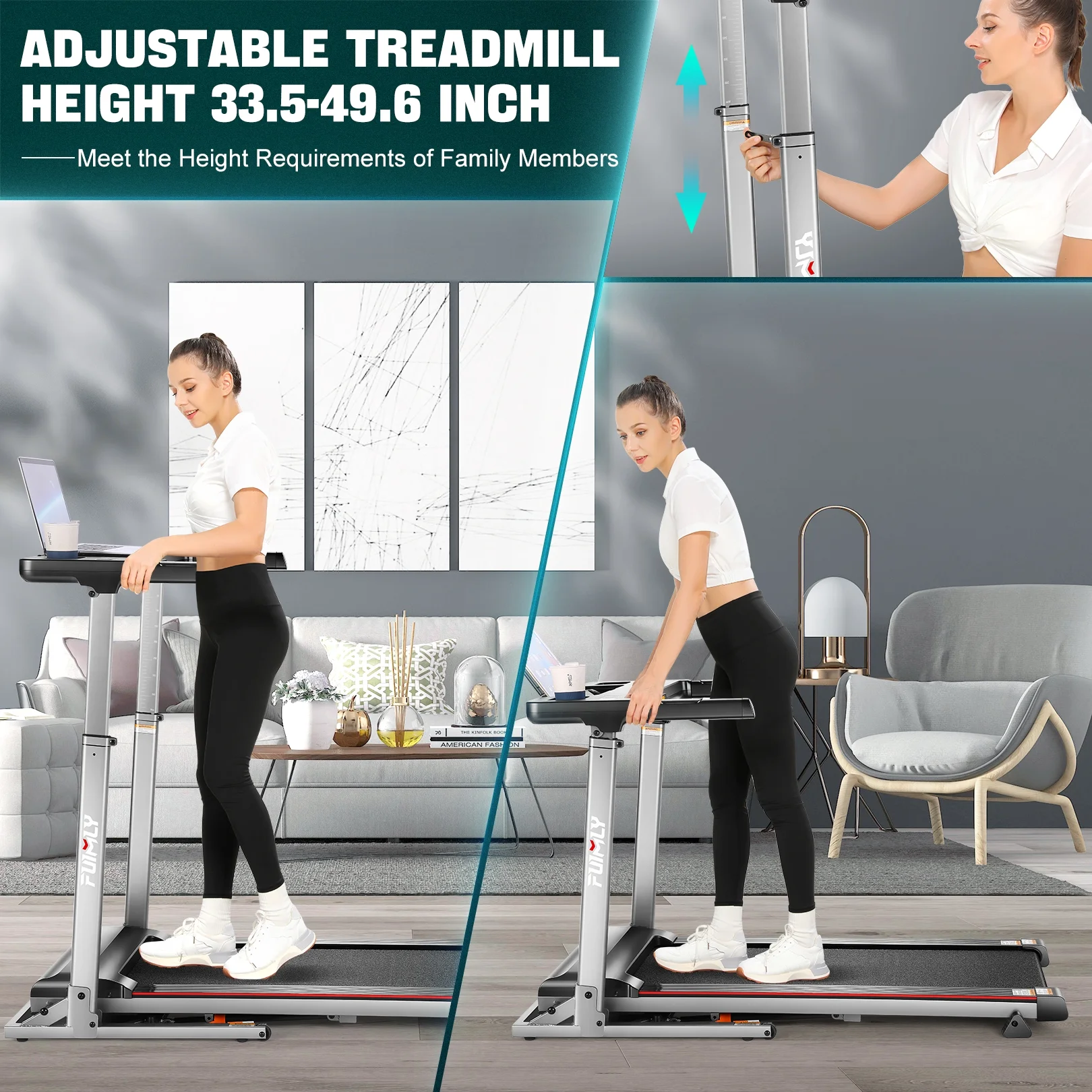 Ancheer Folding Treadmill with Incline, Treadmill with Adjustable Height Desk & Removable iPad Holder,Speed Range 0.6-7.5 mph,300 LBS Weight Capacity