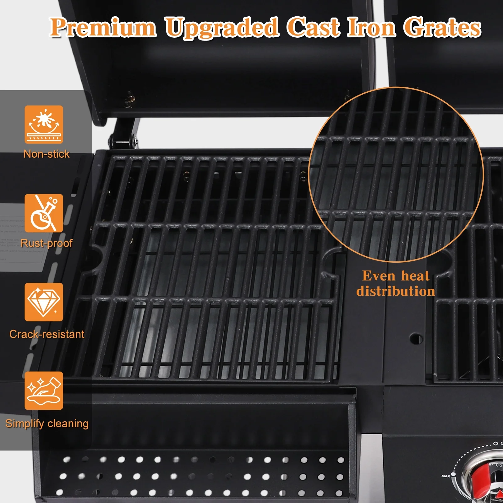 2 Burner Gas and Charcoal Combo Grill, 21,000 BTU Output Outdoor Barbecue Grill with Cast Iron Grates and Versatile Mini Grill Pan, Perfect for Outdoor Cooking, Balcony, Backyard, Camping, BBQ Grill