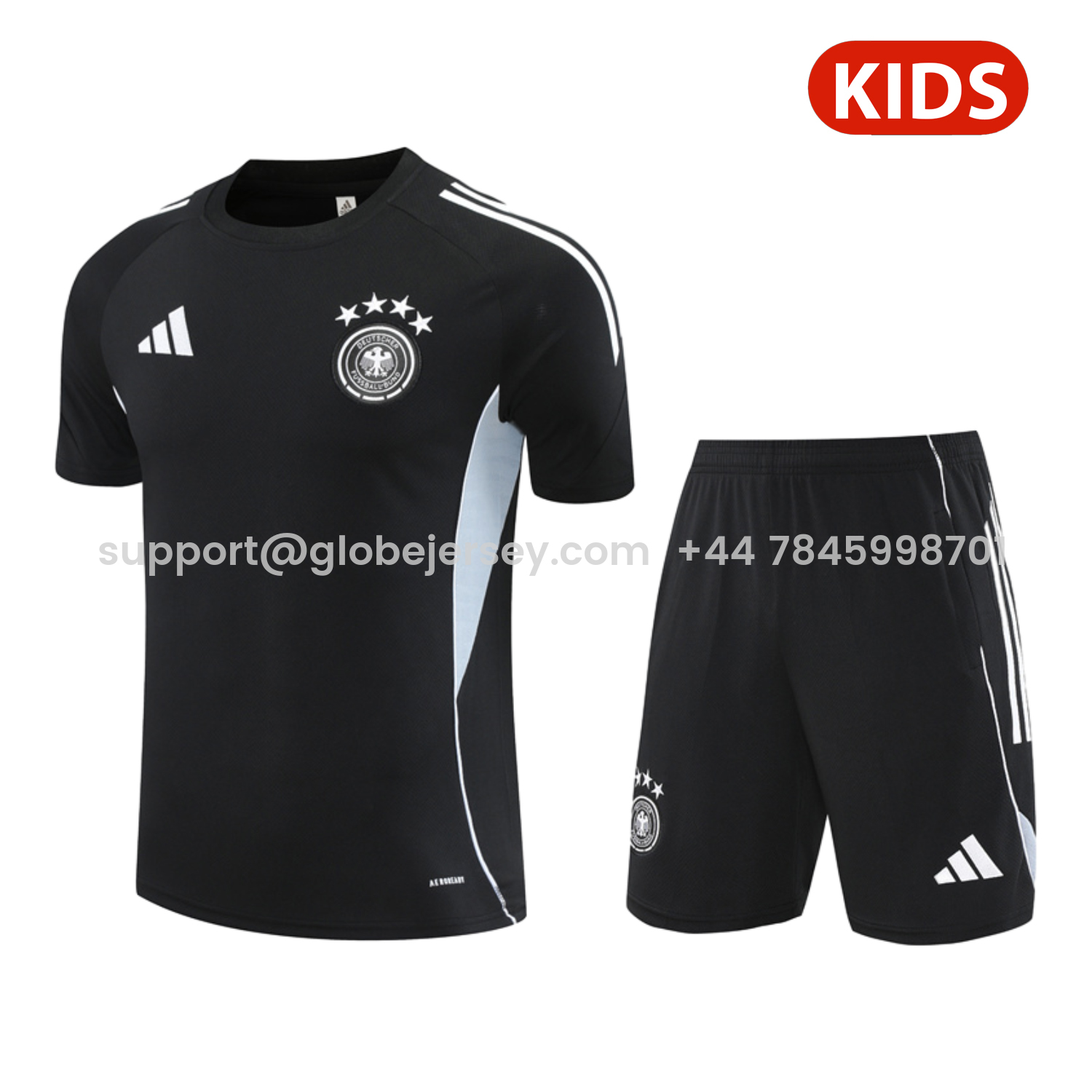 Germany 25-26 Kids Short-Sleeve Training Set - Black Short Sleeve & Black Shorts
