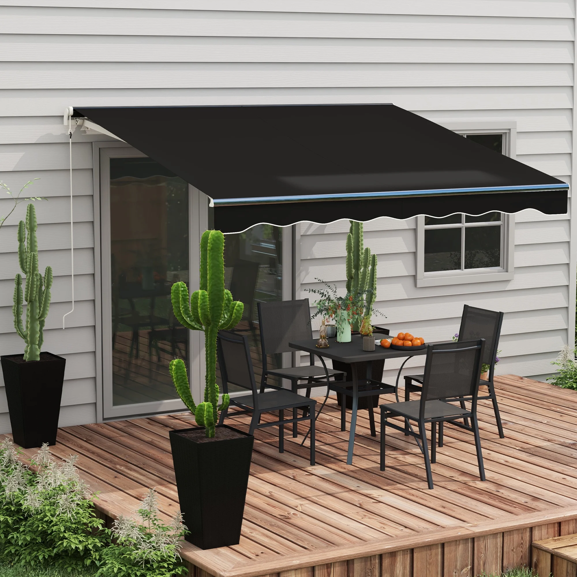 Outsunny Set of 3 Tall Planters with Drainage Hole, Outdoor Flower Plant Pots, Indoor Planters for Porch, Front Door, Entryway, Patio and Deck, Black