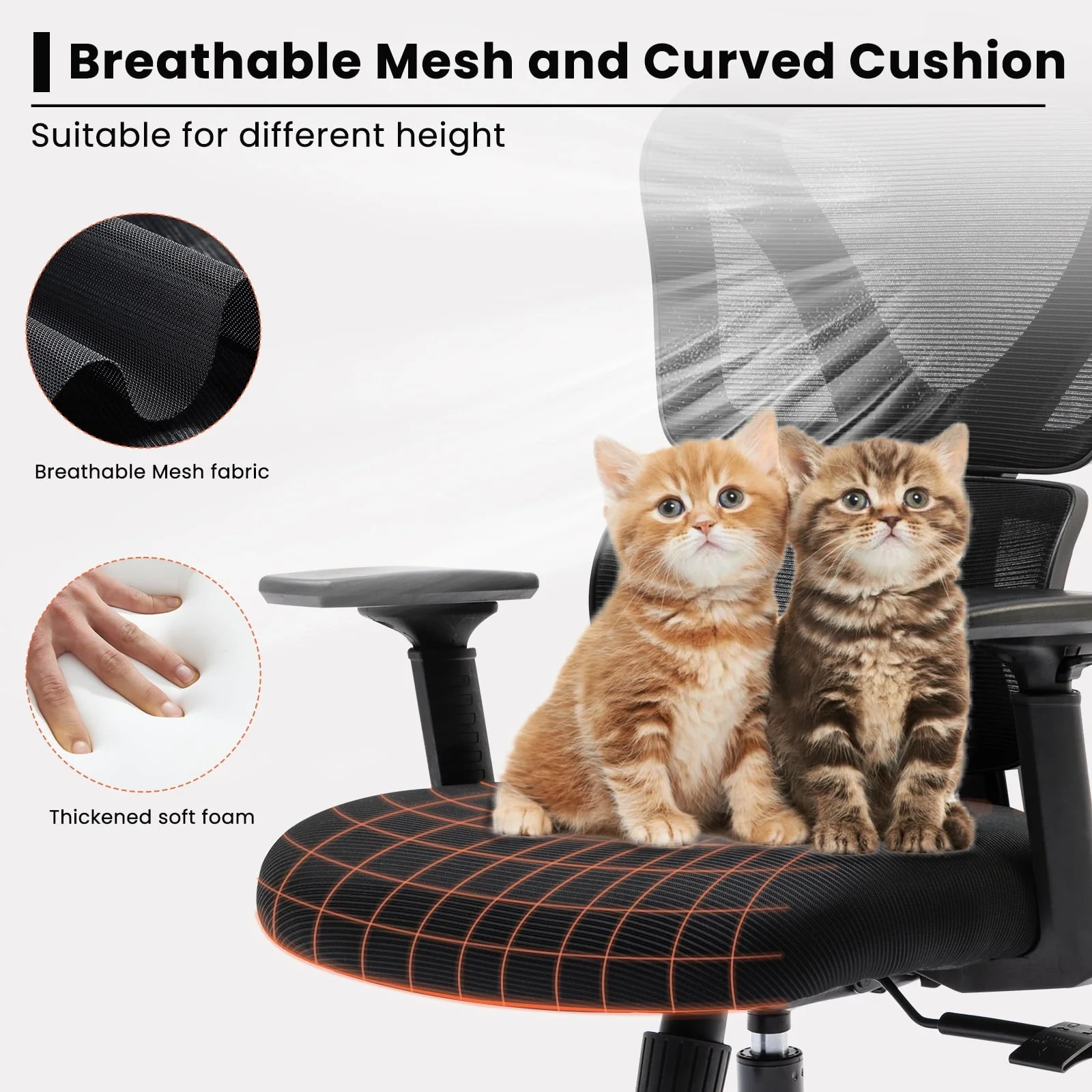 Coolhut Ergonomic Office Chair, High Back Adjustable Computer Desk Chair with Lumbar Support, 300lb, Black