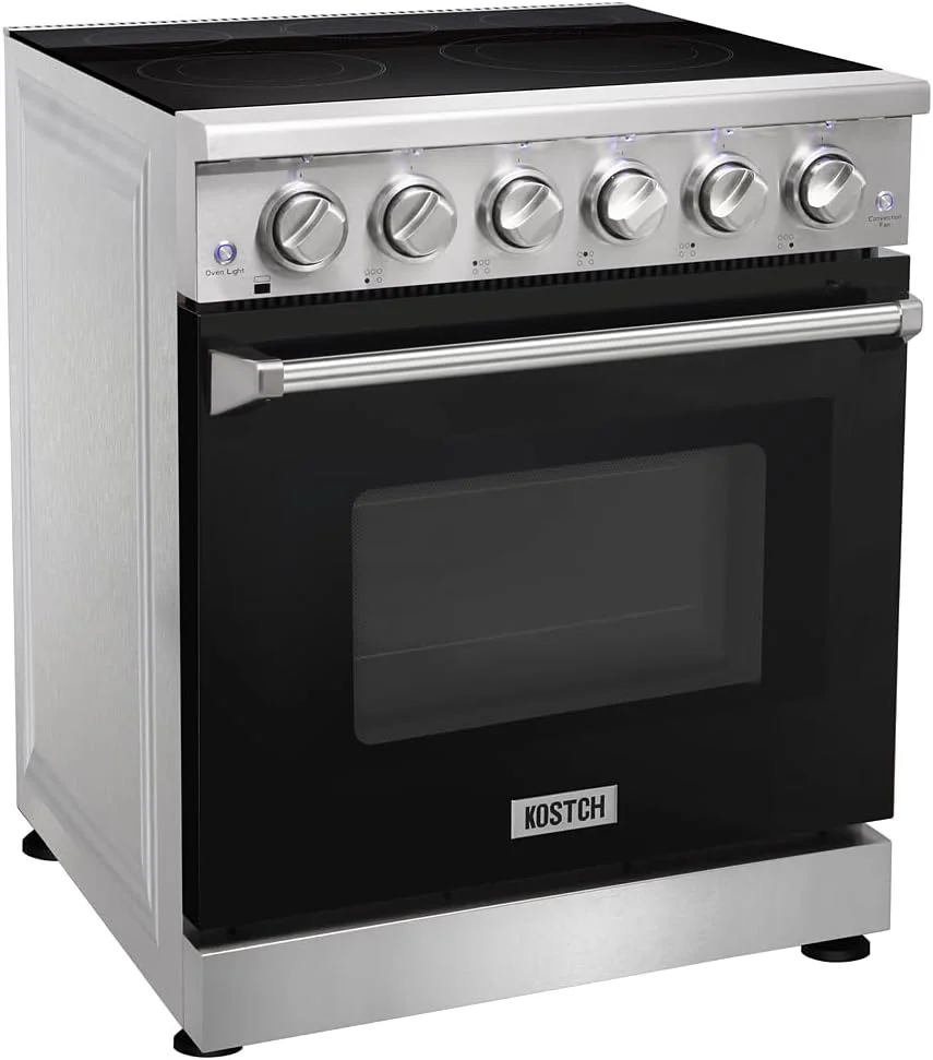 30 inch Professional Electric Range with 5 Heating Elements Cooktop, 4.55 Cu. Ft. Convection Oven Capacity, Smooth Glass Top, in Stainless Steel, KOS-30RE06H (Stainless Steel)