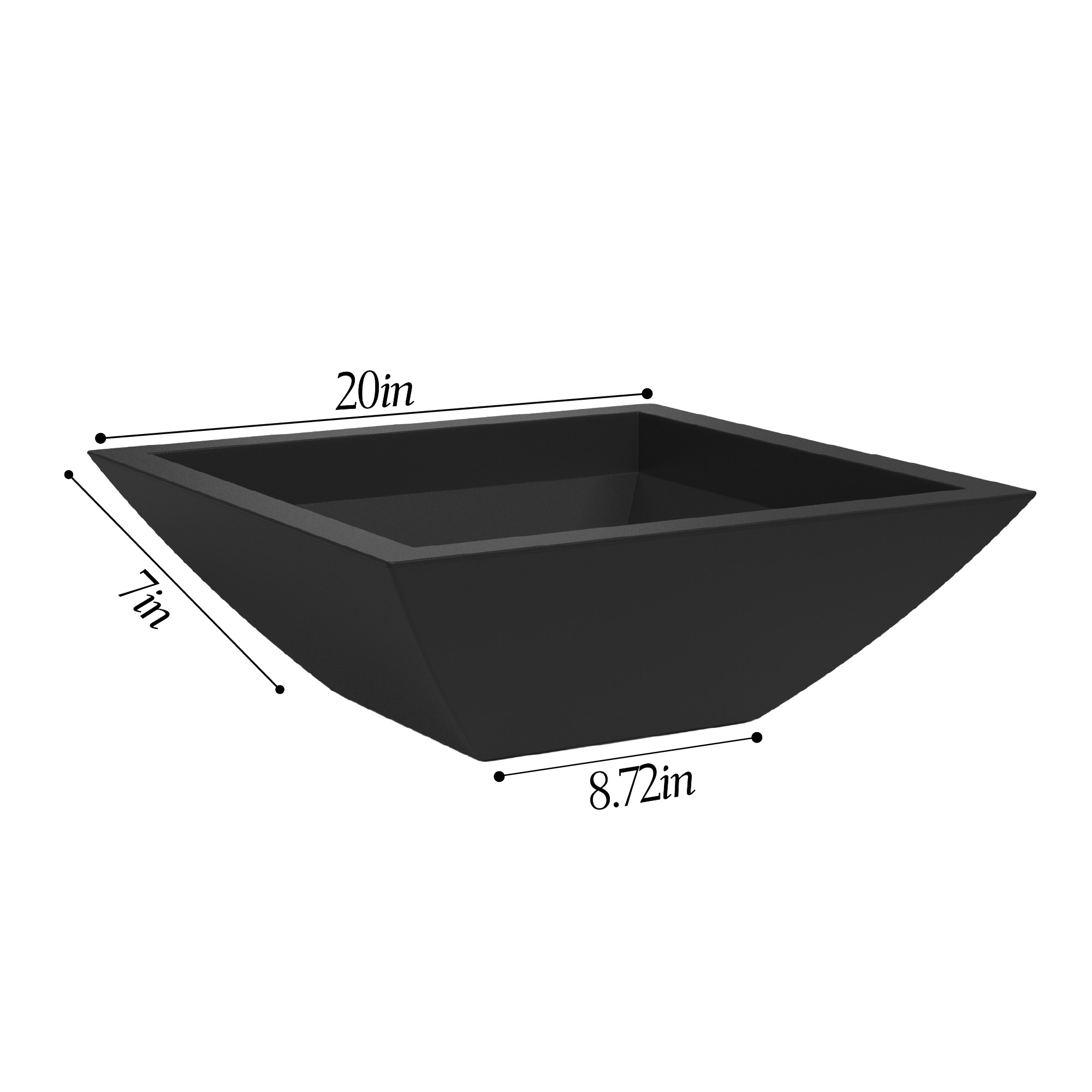 Evolve 20 in. Square Bowl Planters, Black, 2-pack