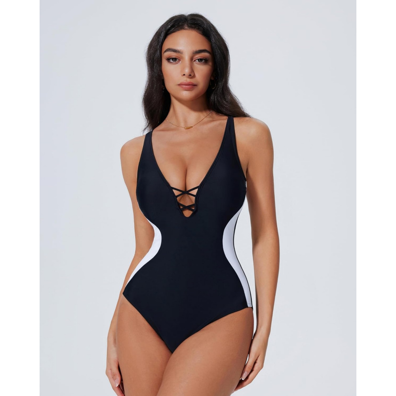 Women's One Piece Tummy Control Swimsuit Crisscross Back Bathing Suits