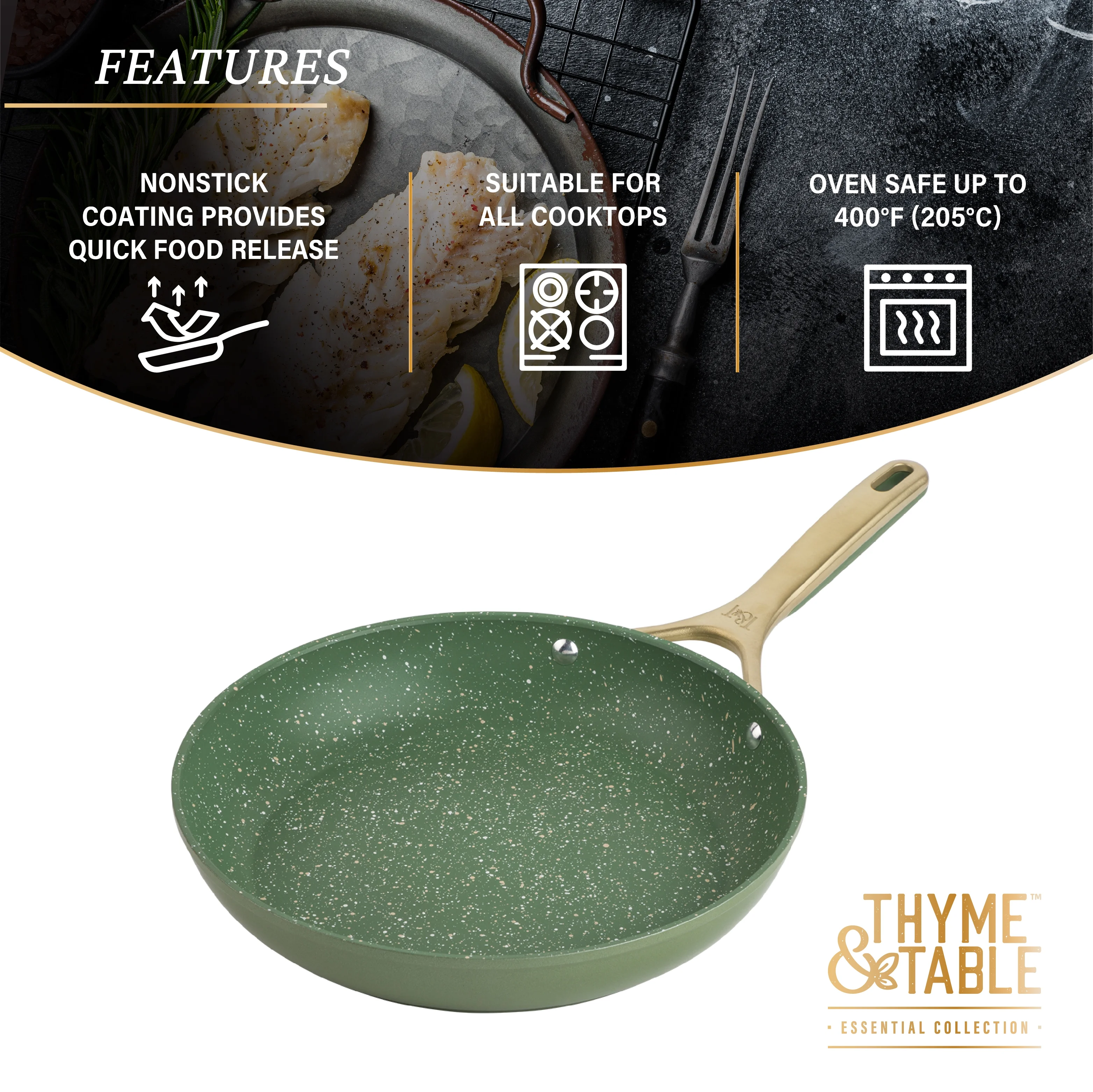 Thyme & Table 12-Piece Non-Stick Supreme Cookware Set, Pots and Pans Set - Cream
