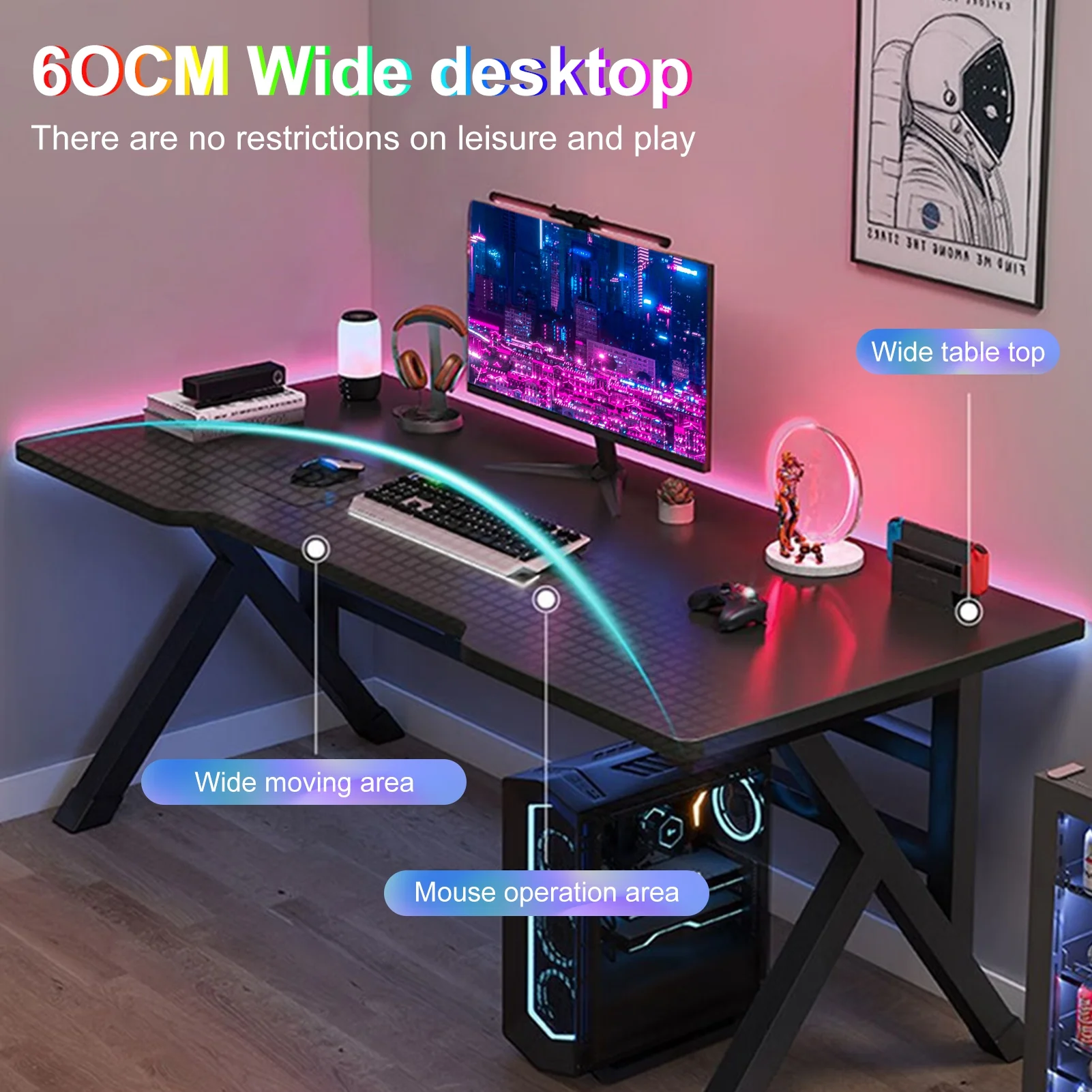 StarBay Gamer Desk Computer Desk Sturdy PC Workstation Desk for Home Office with Cable Holes, Ergonomic Design
