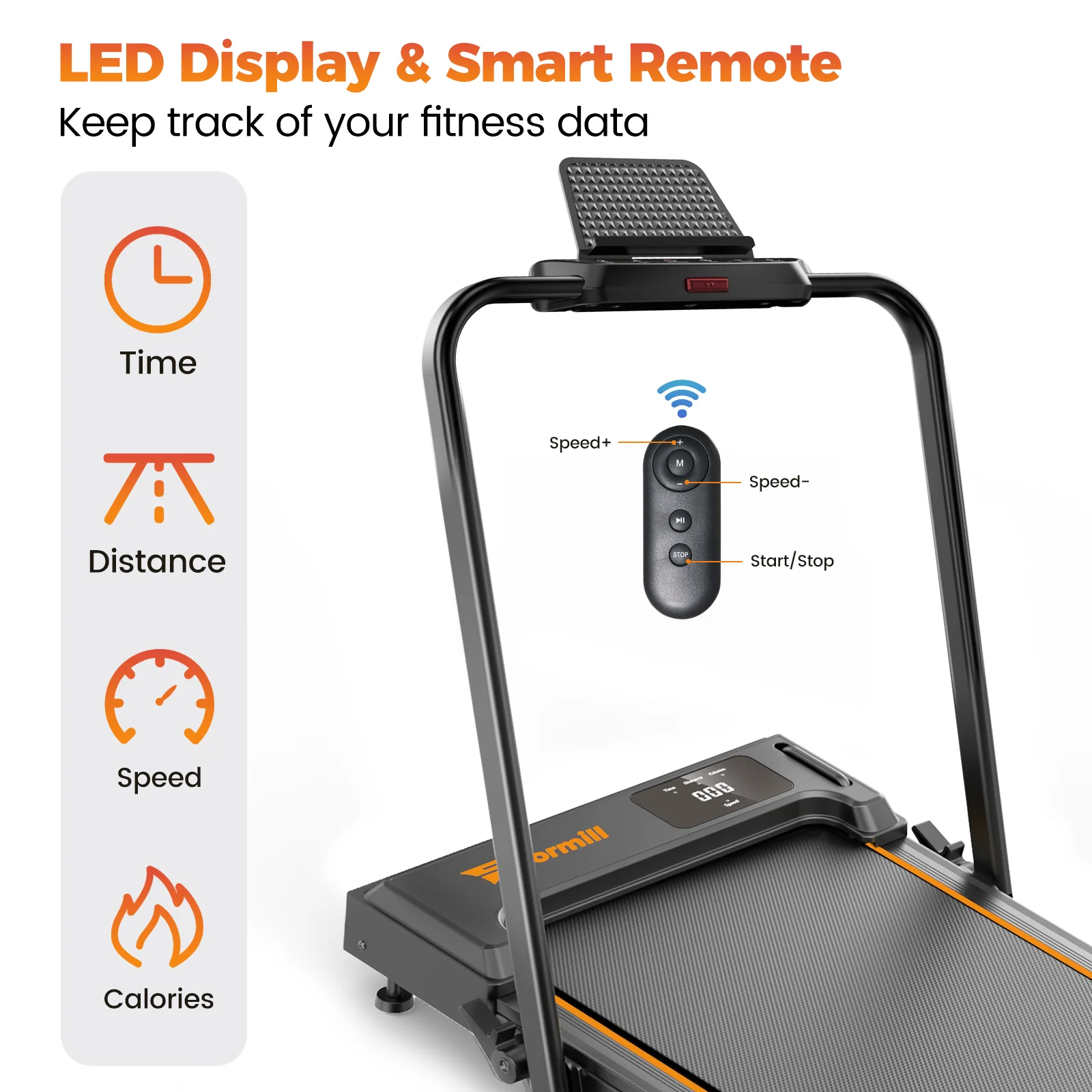 Treadmill 2 in 1 for Home/Office,Patbrela 300 Lbs Walking Pad Treadmill with HandleBar,Under Desk Treadmill with Mat, Touch Control,LED Display & Remote Control