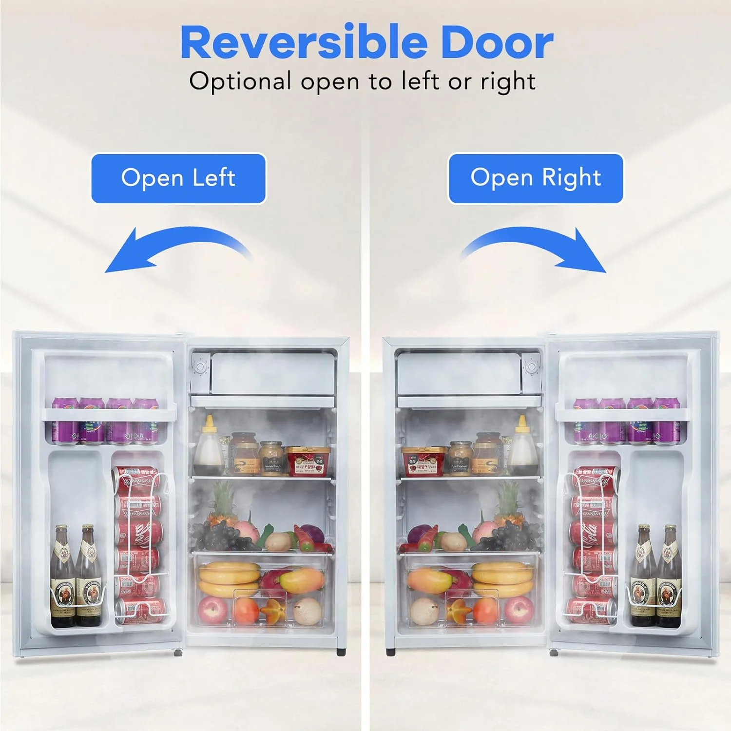 EastVita 3.2 Cu.Ft Mini Fridge with Freezer, Compact Refrigerator with 7 Level Adjustable Thermostat, Crisper Drawer & Glass Shelves, Small Fridge for Home