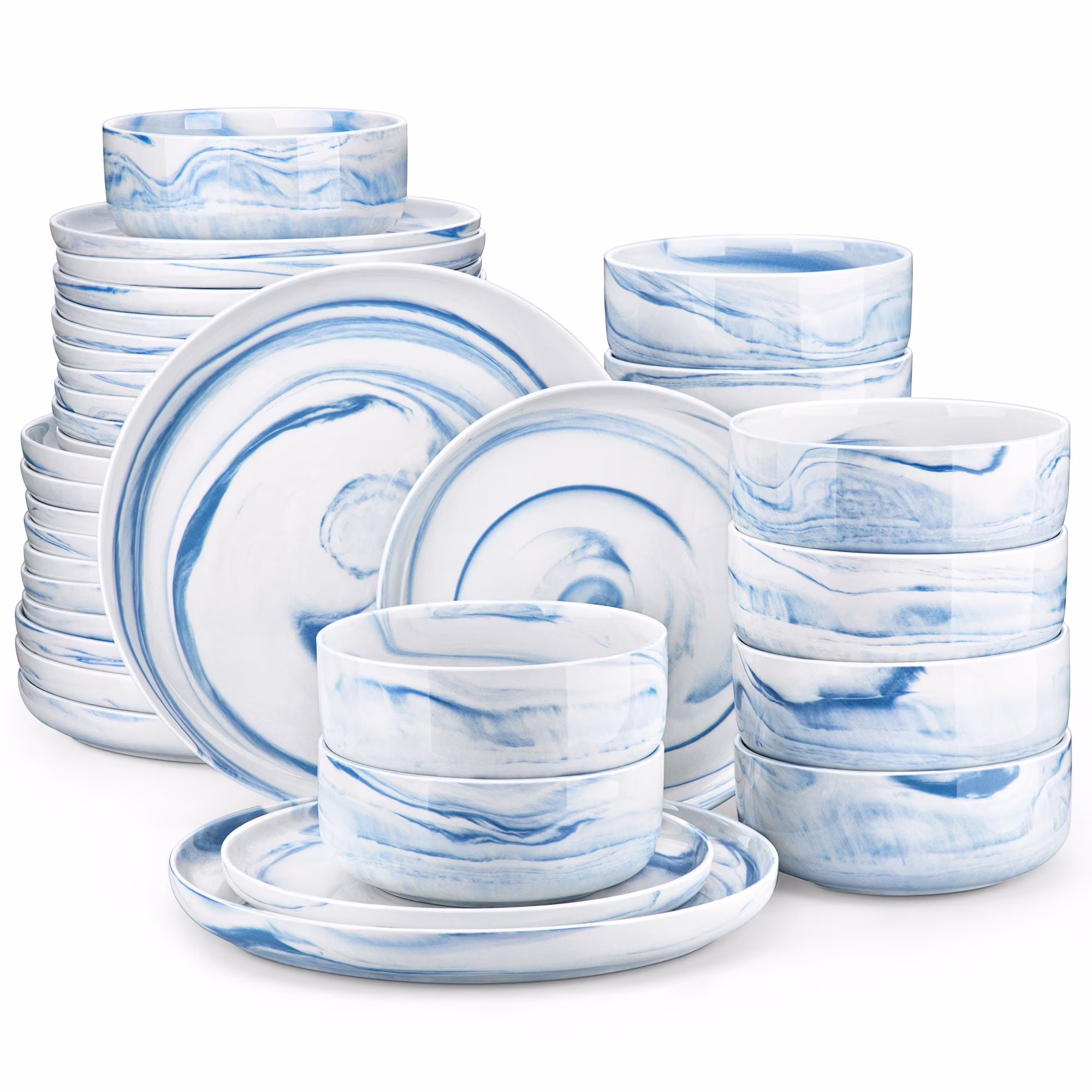 vancasso 36 Pieces Dinnerware Sets, Plates and Bowls Set for 8, Porcelain Dinner Set, White with Black Rim