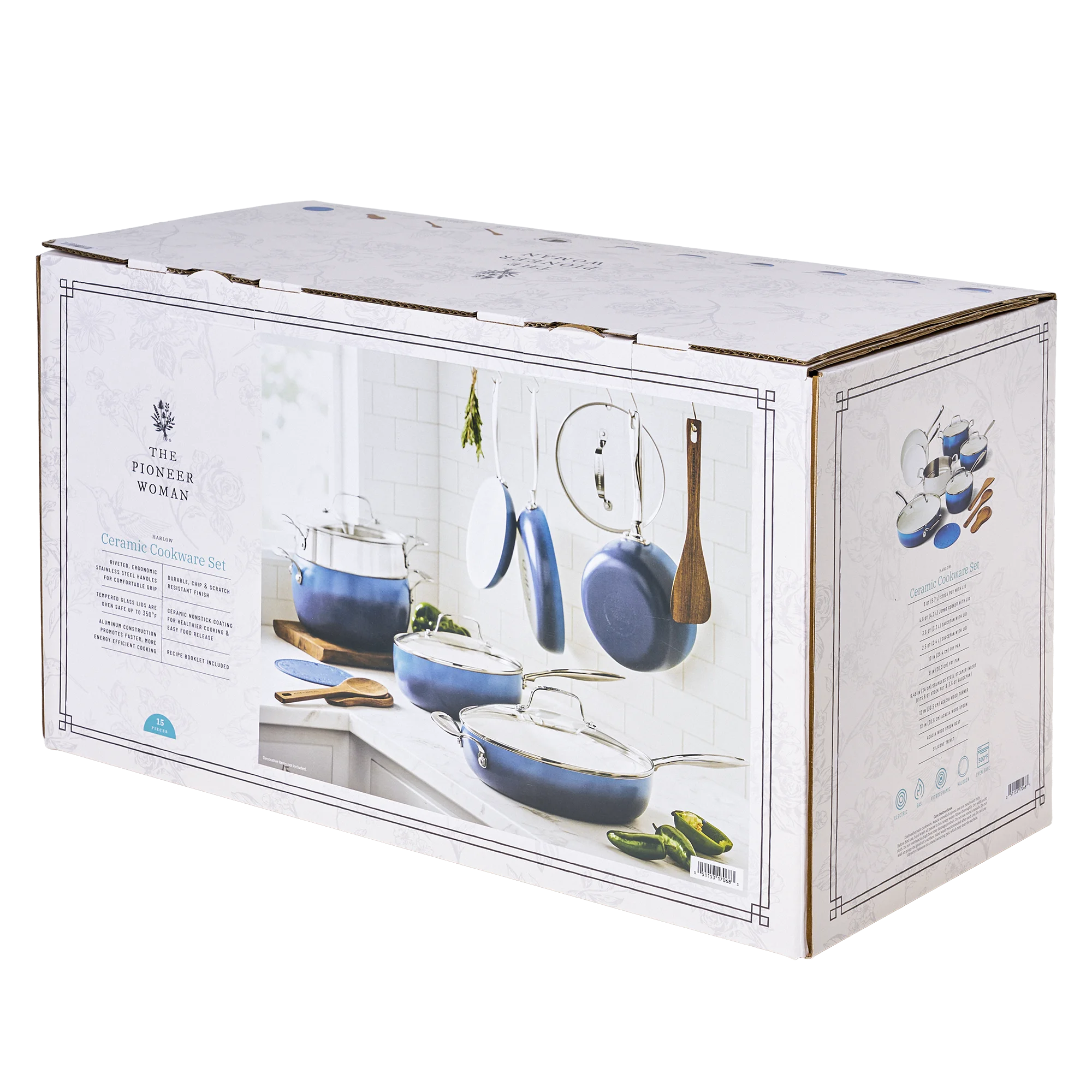 The Pioneer Woman Harlow 15-Piece Cookware Set, Ceramic Non-Stick Pots and Pans Set, Taupe