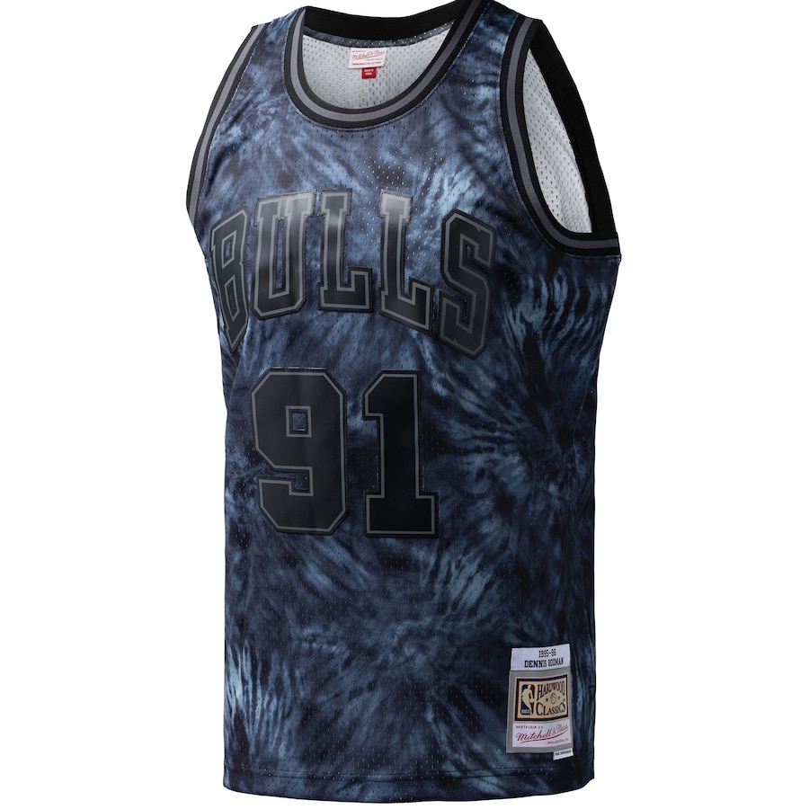 Dennis Rodman Chicago Bulls Mitchell & Ness Hardwood Classics 1995/96 Tie-Dye Swingman Jersey - Black