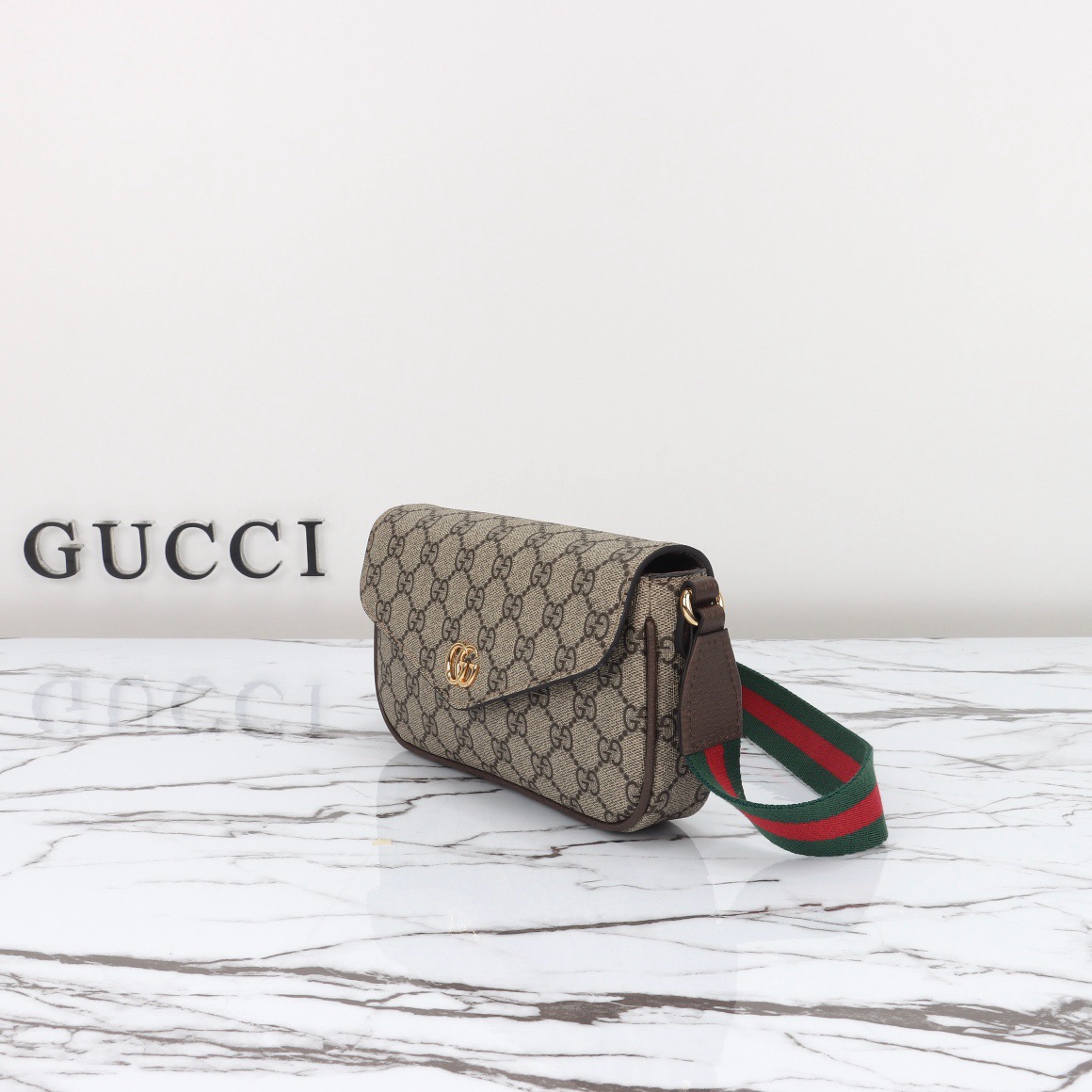 Gucci Ophidia Pochette in Beige and ebony Supreme