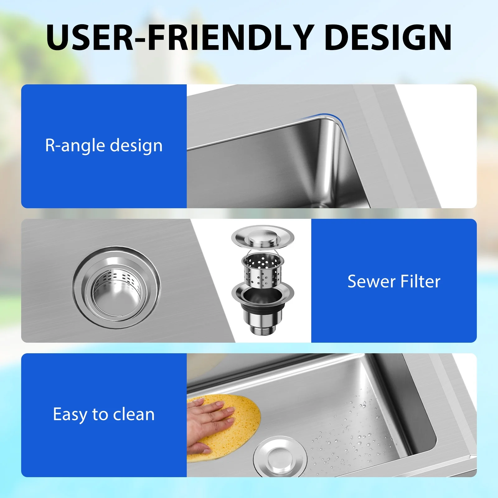 Danolapsi Stainless Steel Sink, Freestanding Double Bowl Laundry Sink with Hot & Cold Hoses, Outdoor Camping Utility Sink for Garage, Restaurant, Backyard