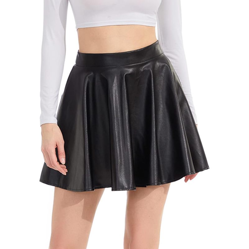 Women's Faux Leather Black Mini Skirt Classic High Waisted