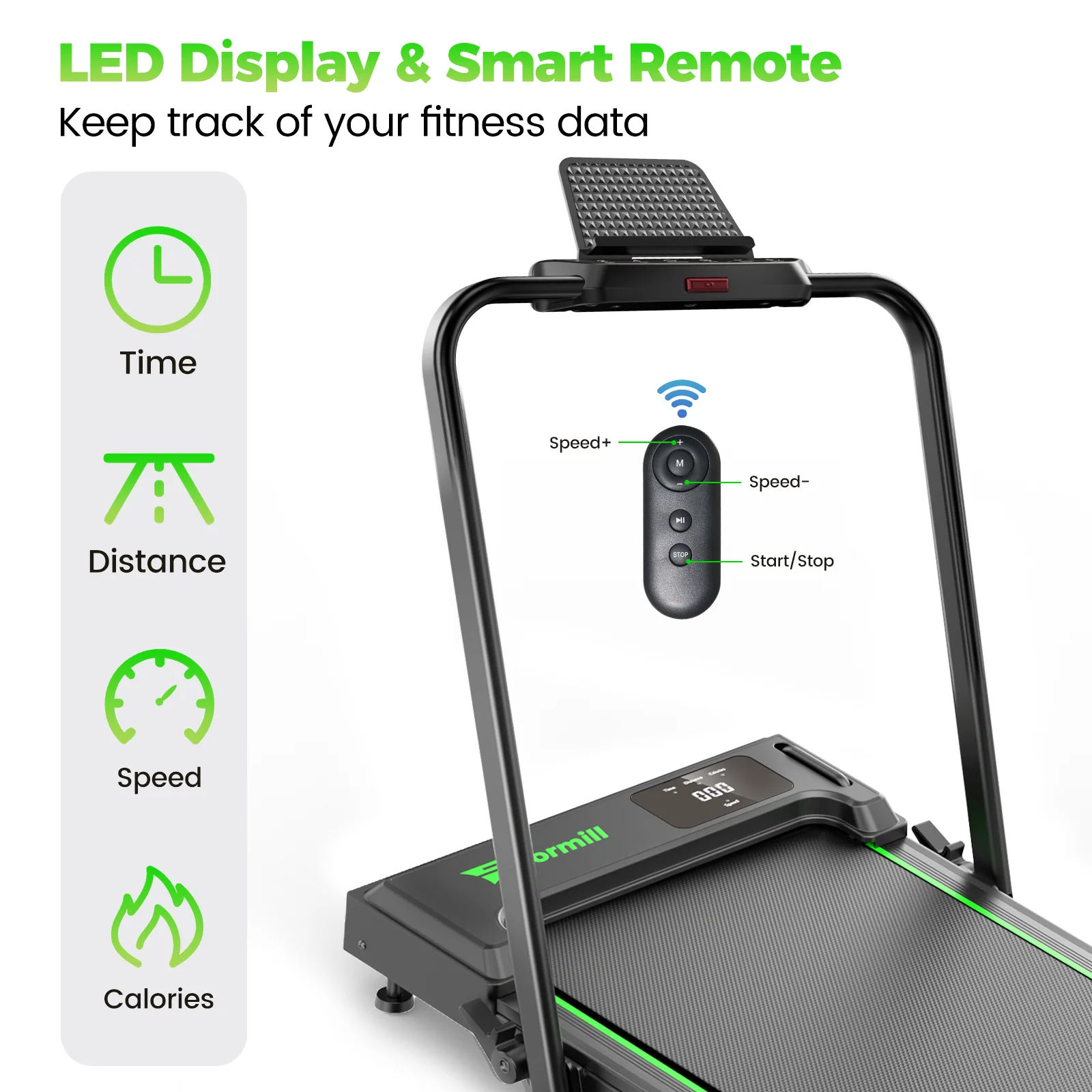 Treadmill 2 in 1 for Home/Office,Patbrela 300 Lbs Walking Pad Treadmill with HandleBar,Under Desk Treadmill with Mat, Touch Control,LED Display & Remote Control