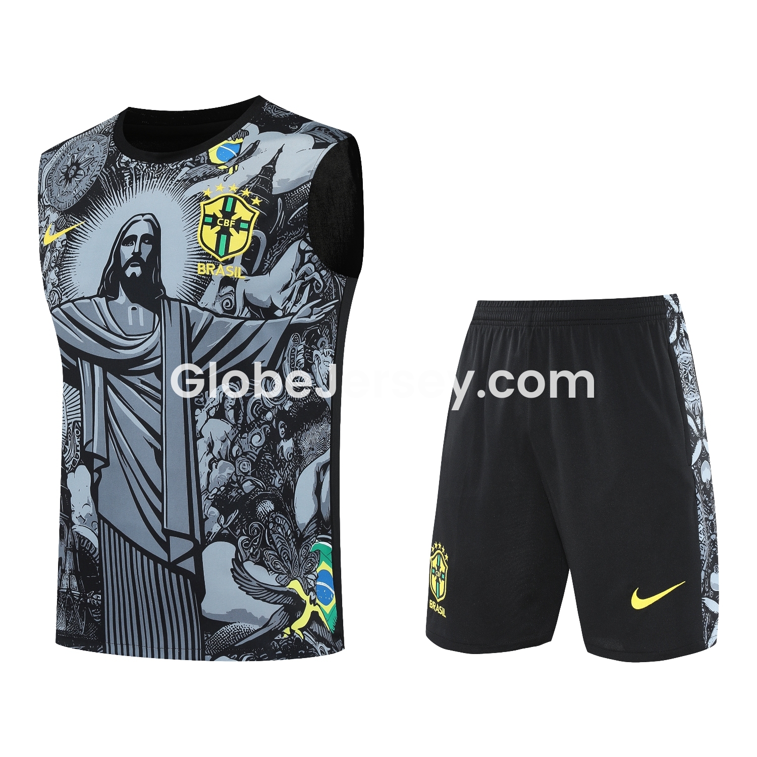 Brazil 25-26 Gray Jesus Statue Vest Training Set - Gray Vest & Black Shorts