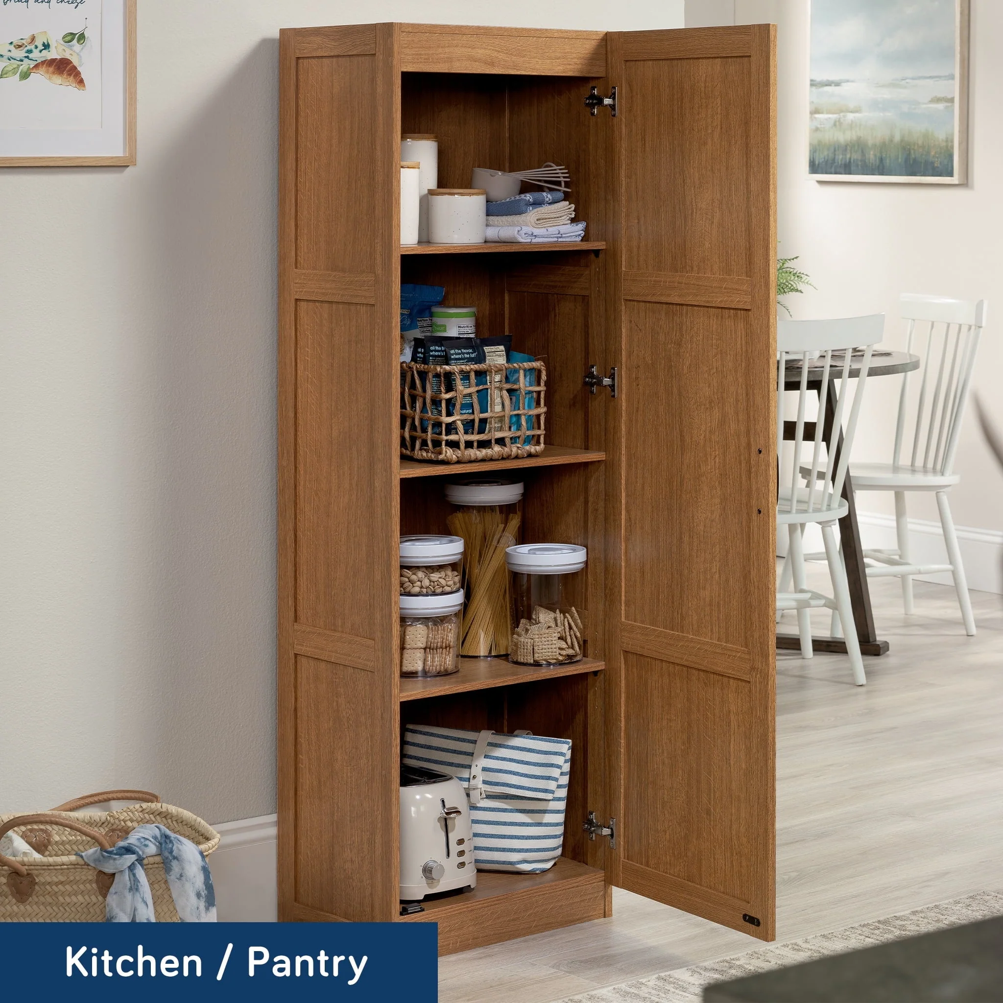 Sauder Storage Cabinet, Highland Oak Finish