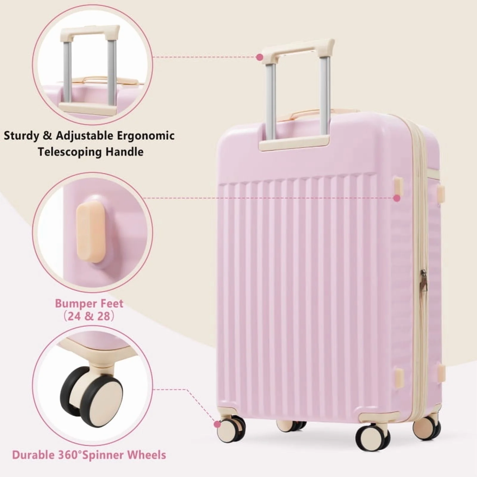 Front Opening Luggage Set 3 Piece, Hardside Carry on Suitcase with USB Port, Expandable Luggage with Handle Bag Spinner Wheels TSA Lock