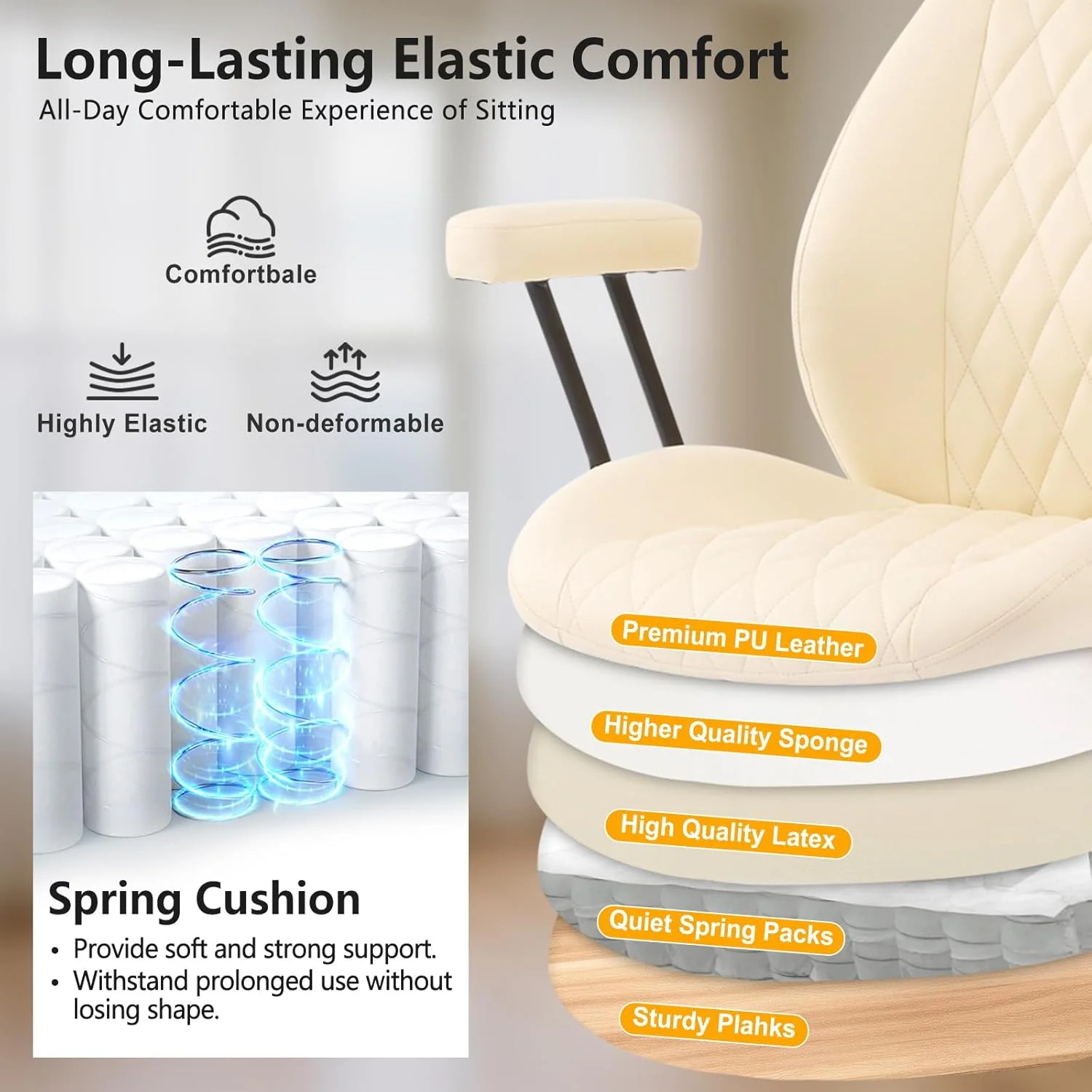 QW Home Office Desk Chair Office Rubber Casters Ergonomic Computer Chair with Lumbar Support Adjustable Height Rolling Swivel Executive Task Armrests Chair??? Brown Leather
