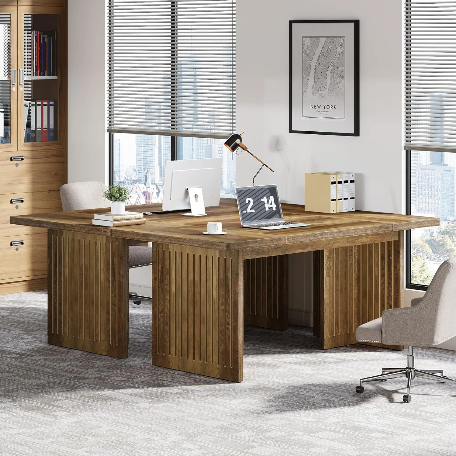 Finmind 63-Inch Executive Desk, Large Computer Desk with Sturdy Wood Legs & Thickened Tabletop