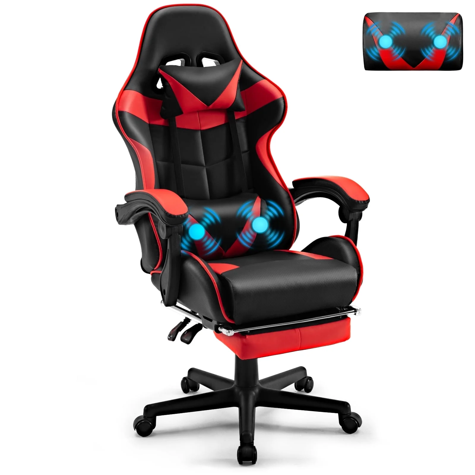 SOONTRANS Green Gaming Chair with Footrest, High Back Gamer Chair with Massage Lumbar Pillow, Gamer Computer Desk Chair (Green)