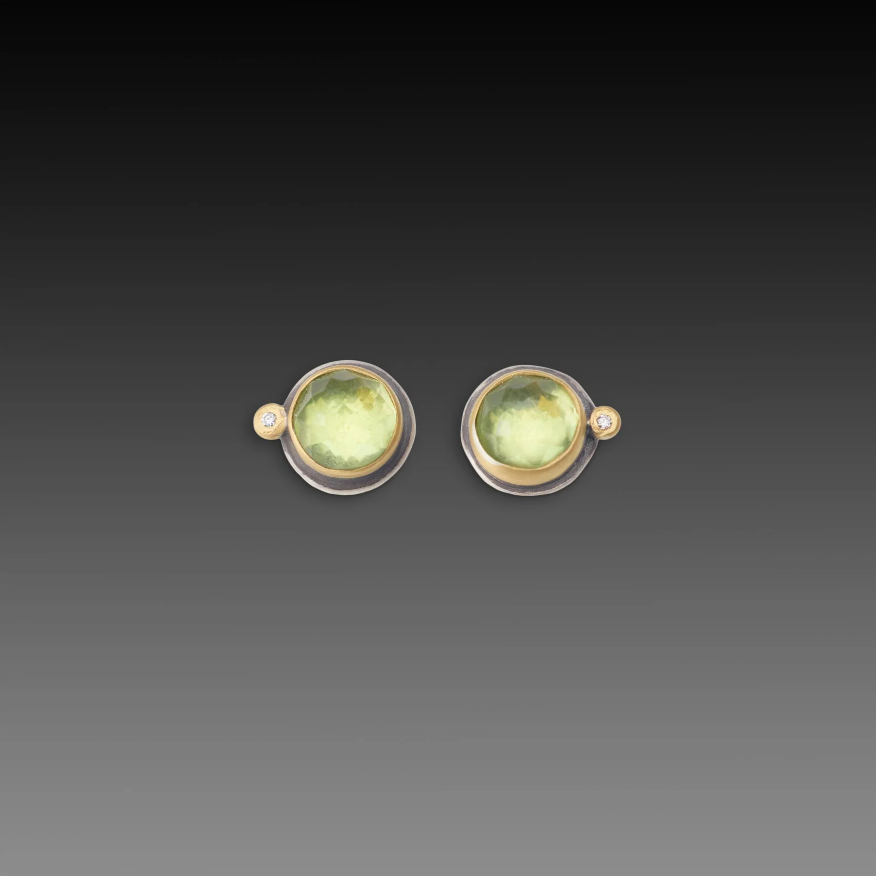 Peridot Stud Earrings with Diamonds