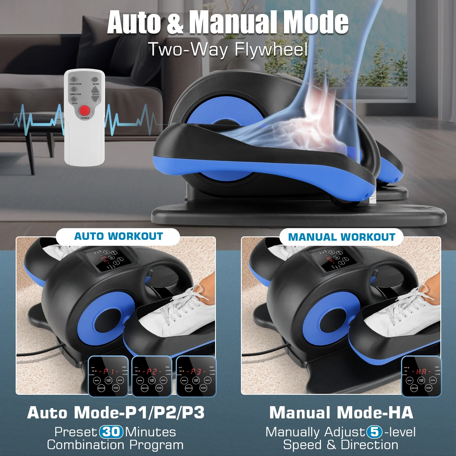 Elliptical Machine, Under Desk Elliptical with Remote Control, Quiet Home Ellipse Exerciser for Seniors