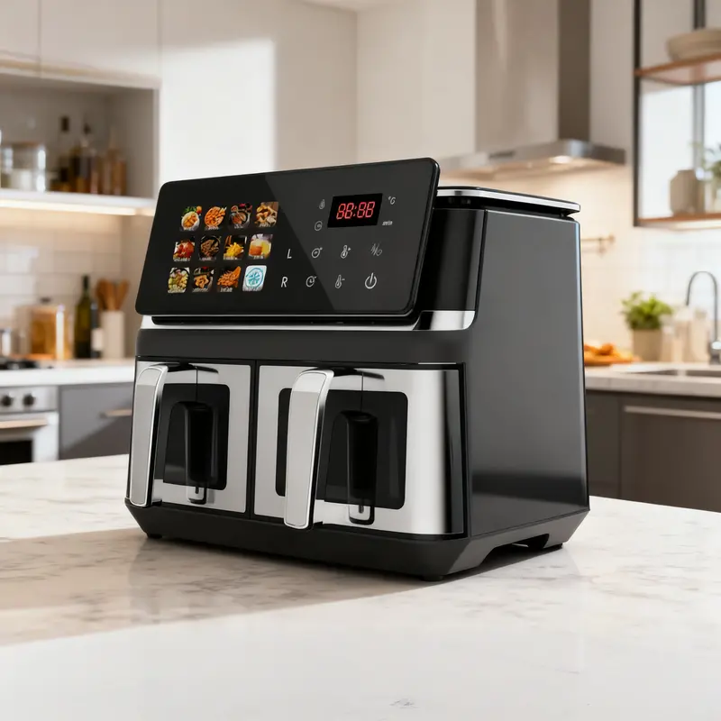 10L Dual-Basket Smart Air Fryer – Black Stainless Steel Build